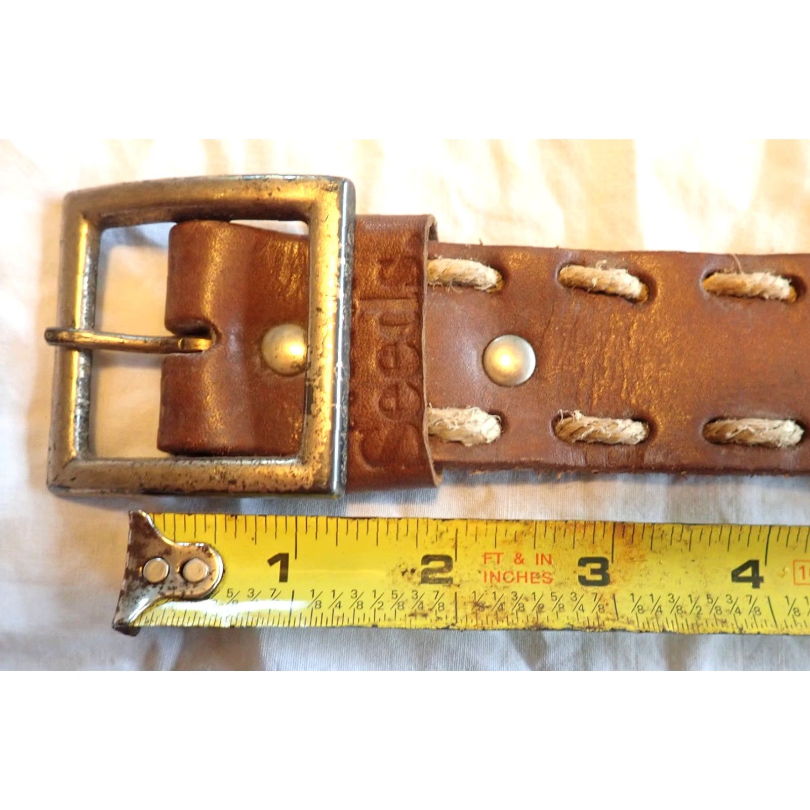 Vintage VINTAGE Common Seed Brown Cowhide Leather Belt Men Western Size 26-30 Rustic Cowboy Embossed Rope Trim Size ONE SIZE - 5 Thumbnail