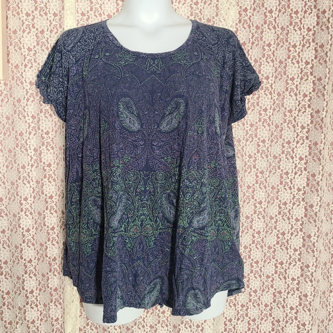 Lucky Brand Lucky Brand blue paisley filigree tshirt size 1x Grailed