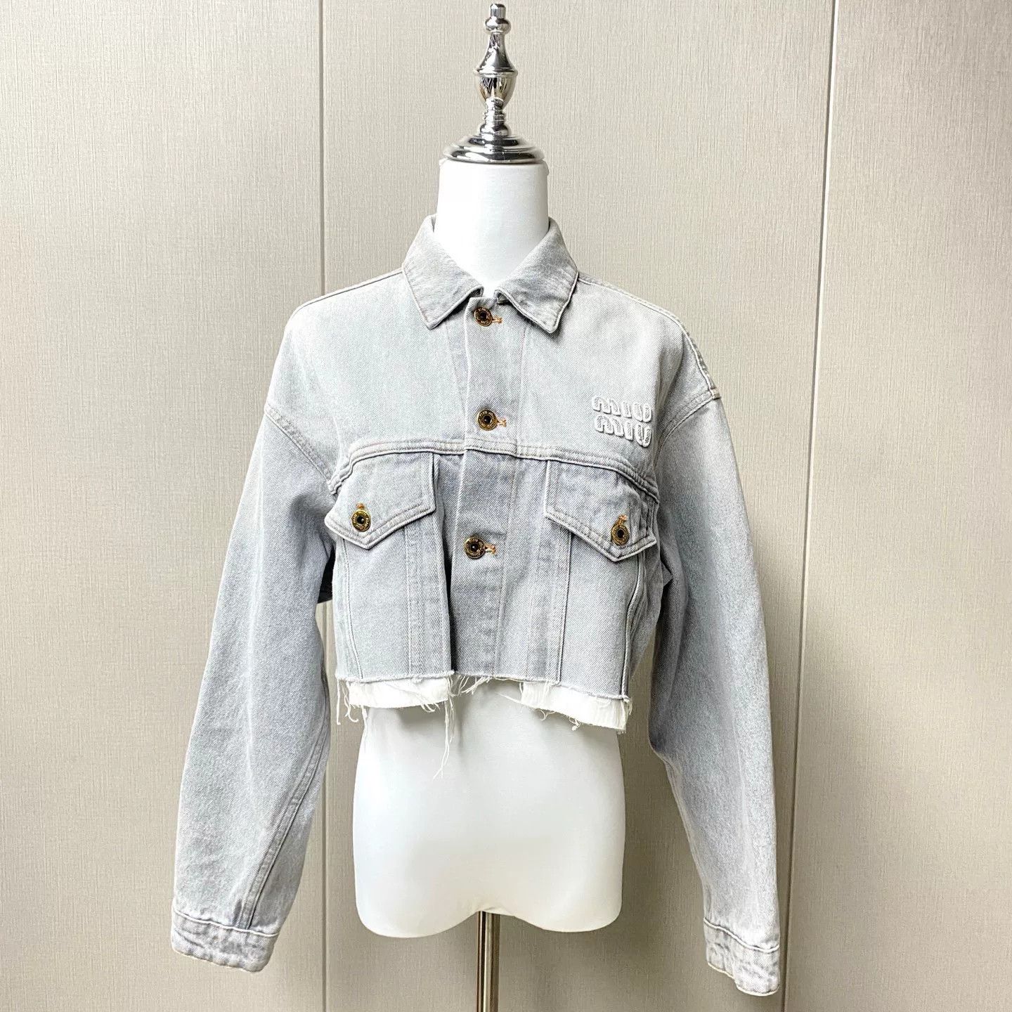 Miu Miu gray cropped denim jacket from MiuMiu Size US M / EU 48-50 / 2 - 1 Thumbnail