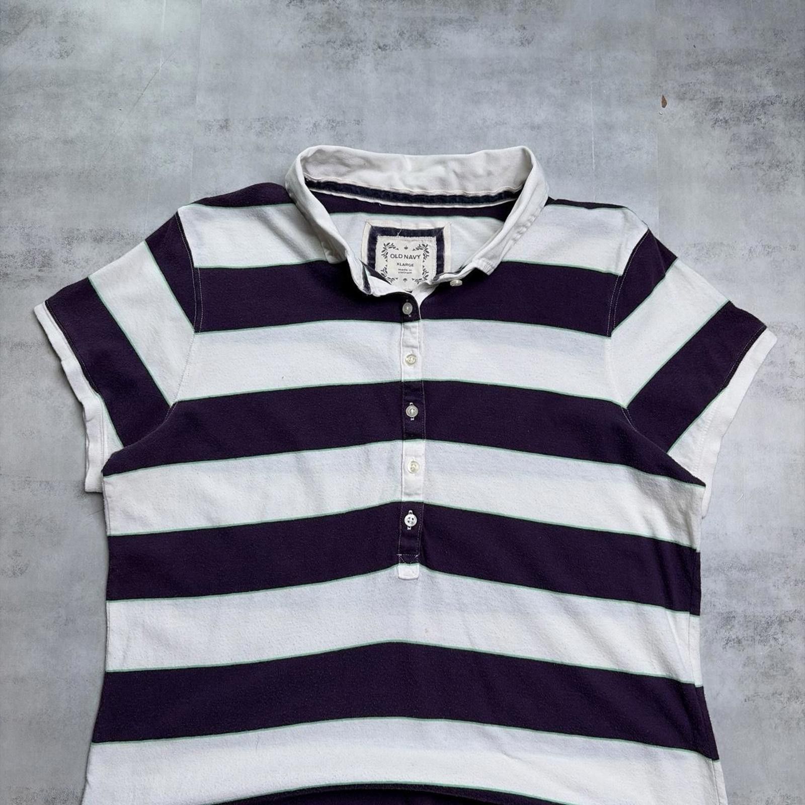 Old Navy Y2K Purple Old Navy Grunge Gothic Striped Polo Shirt Size XL / US 12-14 / IT 48-50 - 3 Thumbnail
