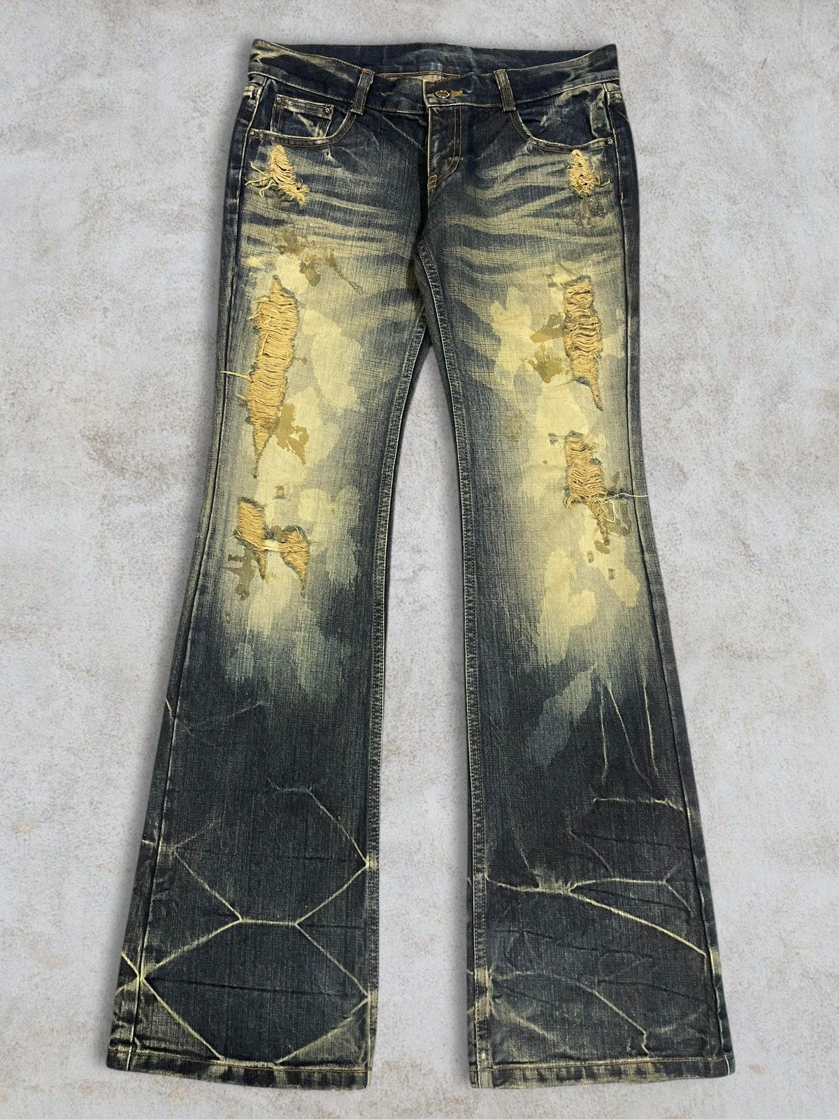 GOSTAR DE FUGA Japanese Goth Acid Wash Distressed Avant-Garde Flare Denim Size 32" / US 10 / IT 46 - 1 Thumbnail