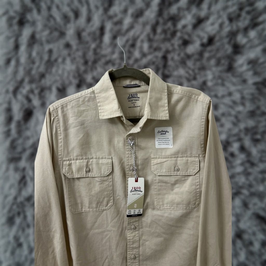 Izod VINTAGE IZOD Saltwater Shirt Mens S Tan Relaxed Classics Slim Fit Stretch NWT 0 MSRP Size US S / EU 44-46 / 1 - 1 Thumbnail