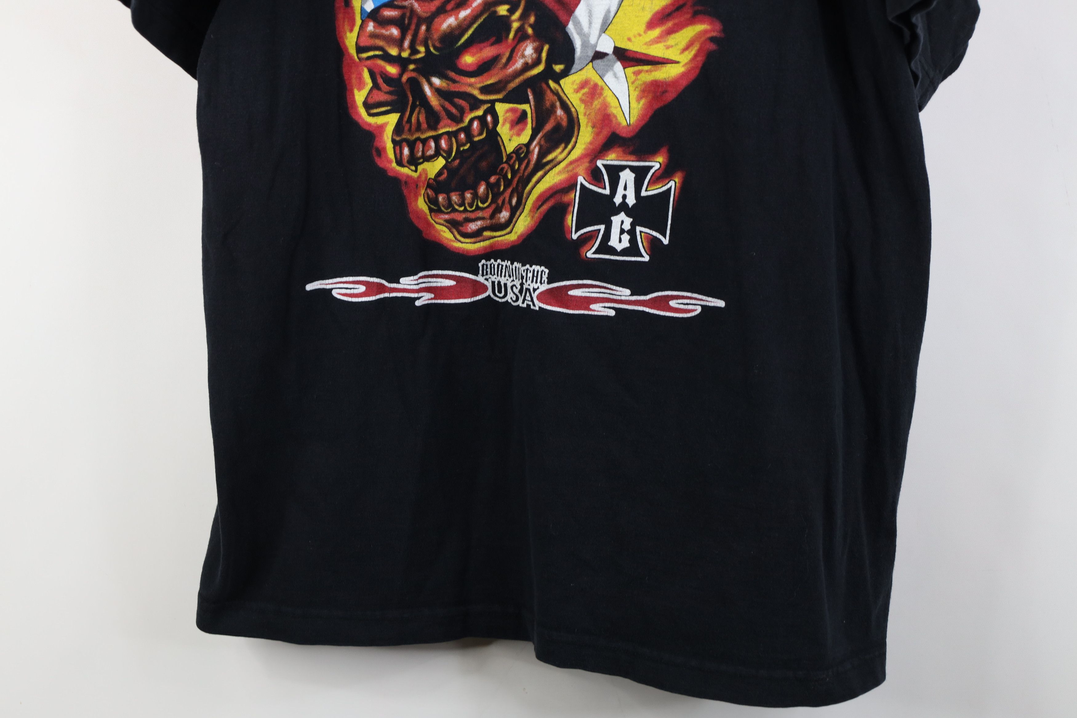 Vintage Vintage 90s Y2K American Flames Skull Motorcycle T-Shirt Size US XL / EU 56 / 4 - 3 Thumbnail
