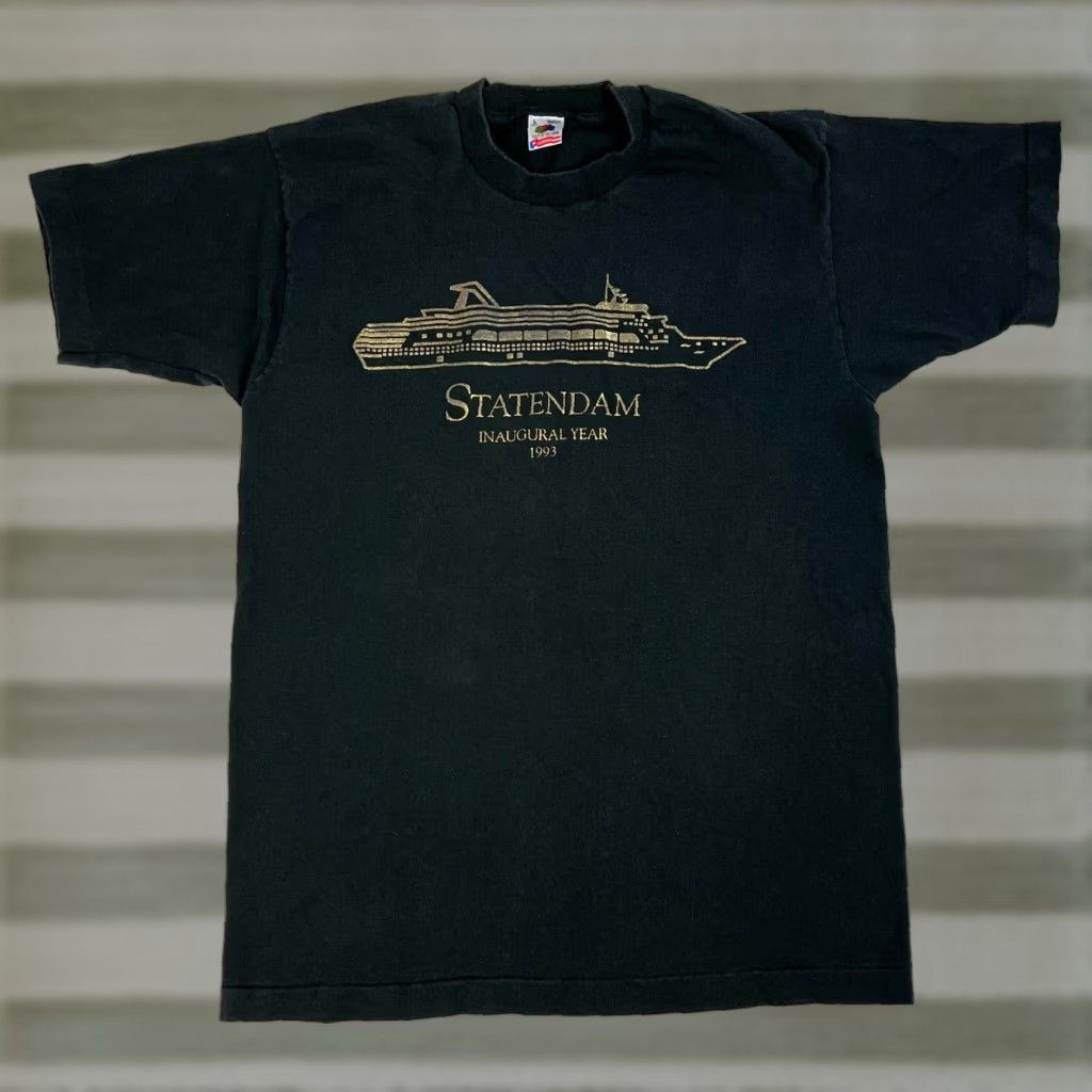 Fruit Of The Loom VINTAGE Statendam Inaugural Year 1993 Unisex Adult Vintage T-Shirt Fruit of the Loom Made in USA Sz L Black 90s Cruise ship Shirt Mens Size US L / EU 52-54 / 3 - 1 Thumbnail