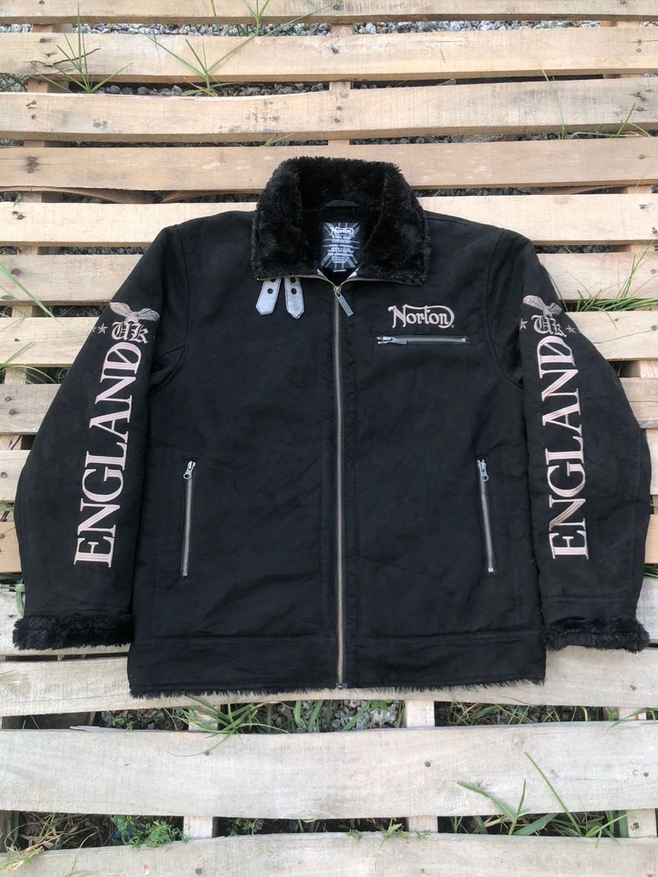 Vintage Norton England Shearling Suede Jacket Fur