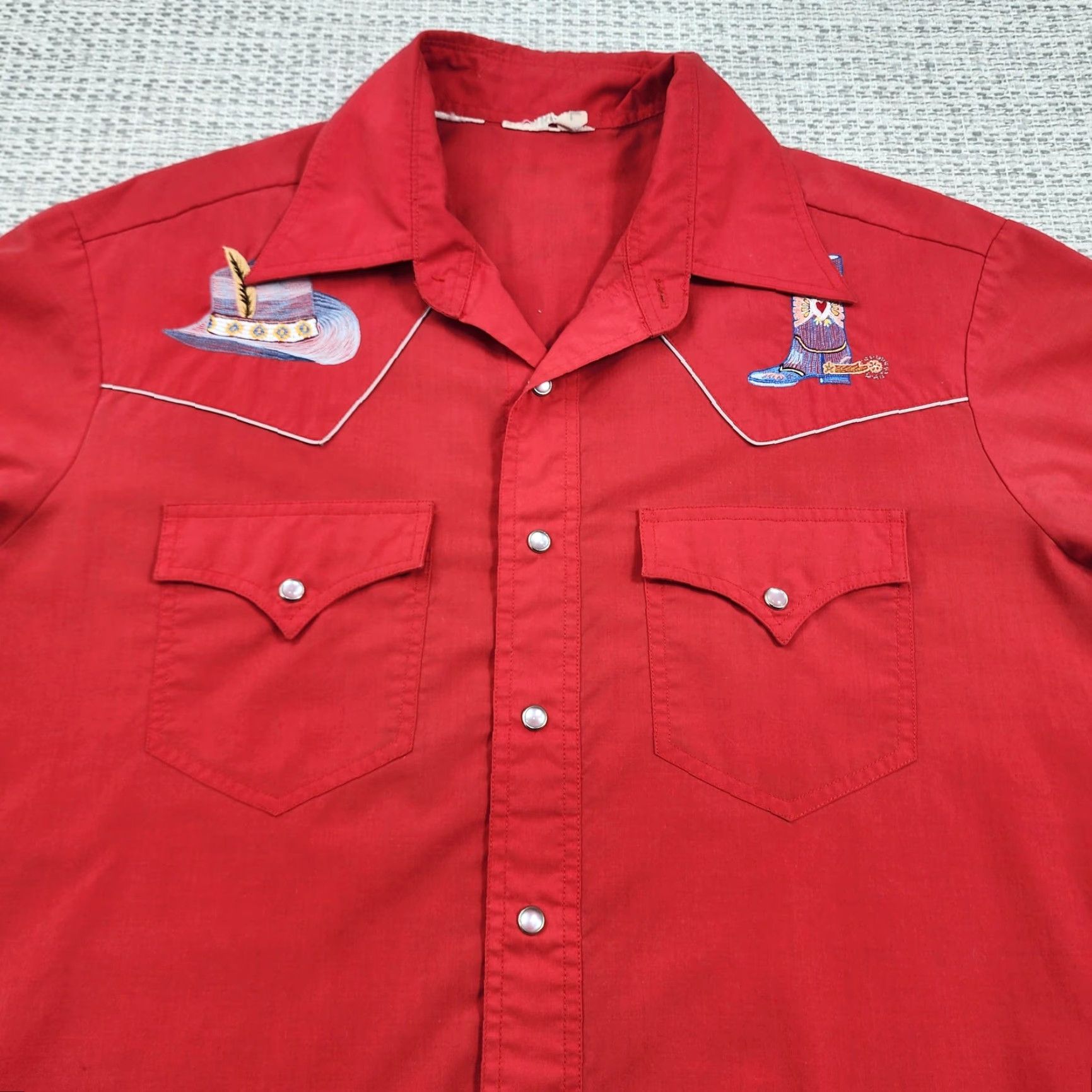 Vintage Kennington Rockin K Ranchwear Shirt Mens L Pearl Snap Long Sleeve Embroidered Red Cowboy Western Size US L / EU 52-54 / 3 - 4 Thumbnail
