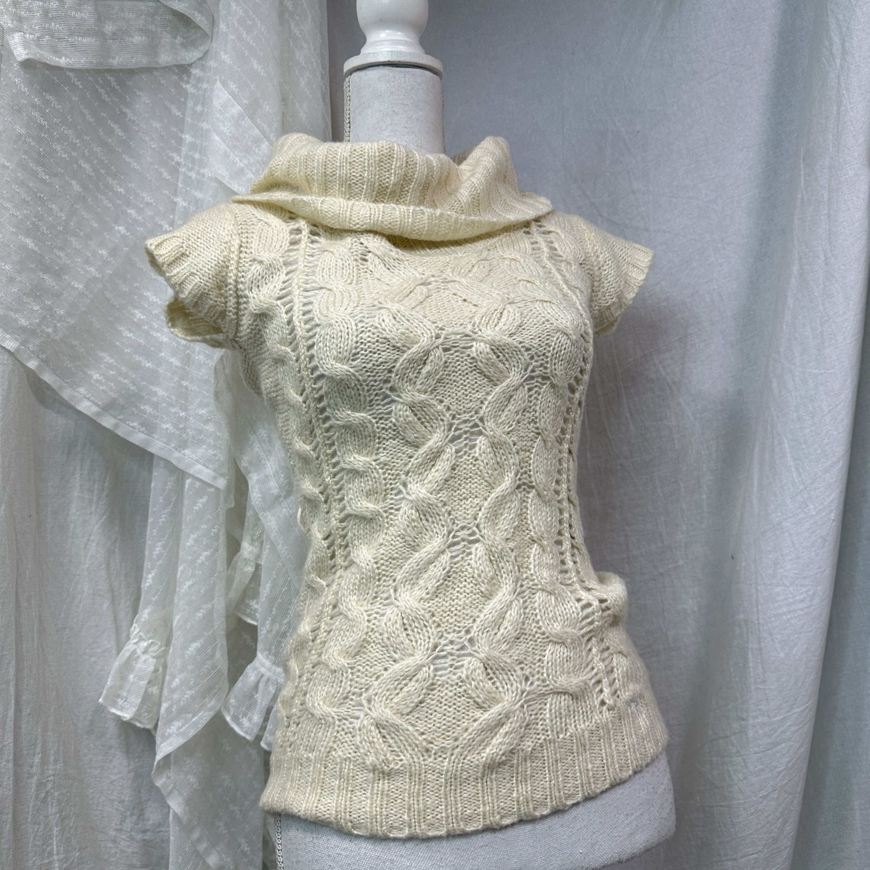 Vintage Vintage Cottage Big Collar Cream Knitted Sweater Y2K Size XS / US 0-2 / IT 36-38 - 6 Thumbnail