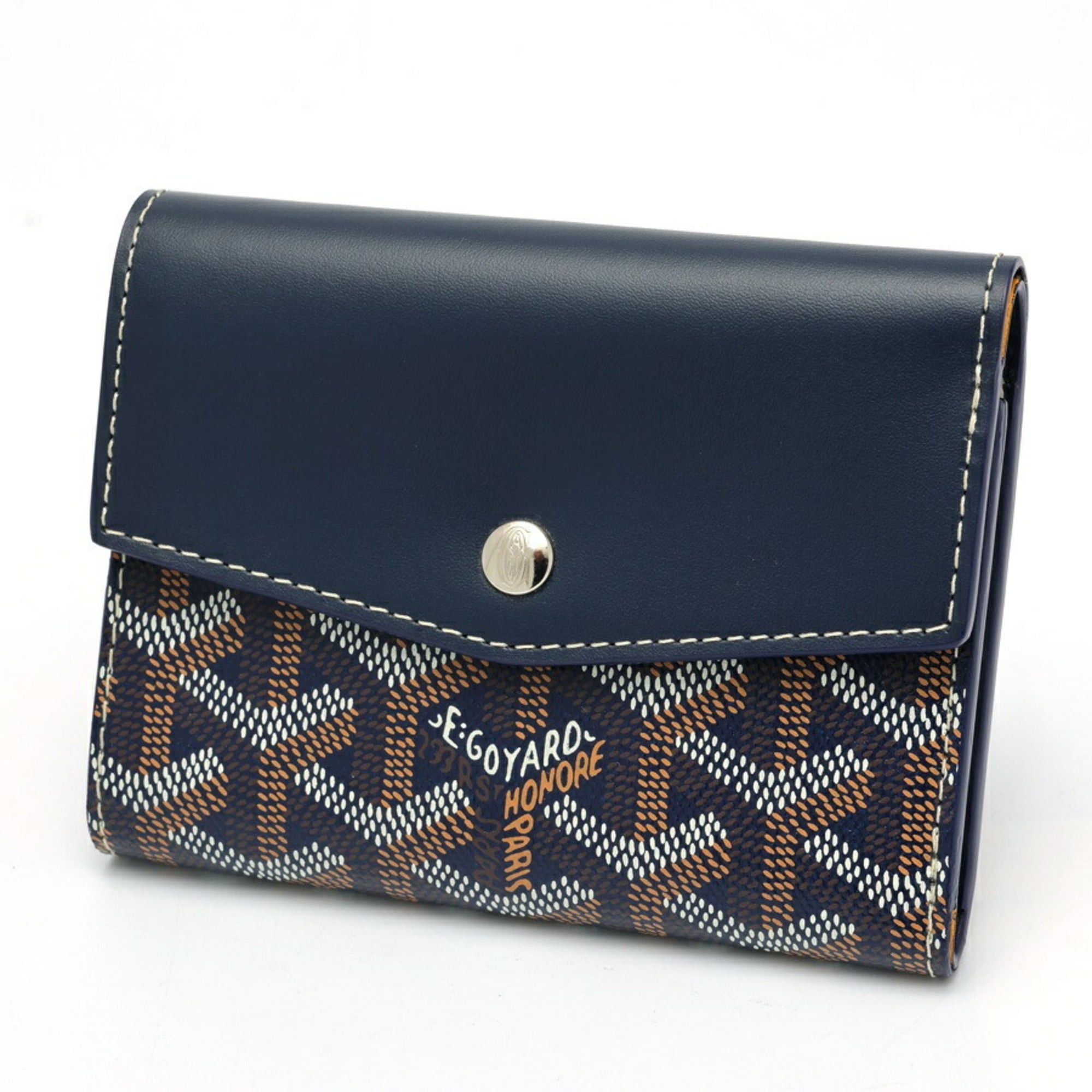 Goyard Saint Gabriel Trifold Wallet Goyardine Canvas/Veauzel Calfskin Navy Blue S-159658