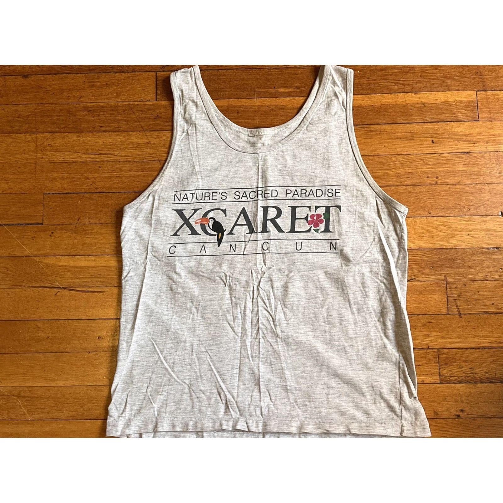 Vintage VINTAGE Xcaret Cancun Tank Top Men’s Large Grey Logo Graphic Print 90s Tank Mens Size US L / EU 52-54 / 3 - 2 Thumbnail