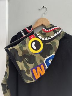 L] DS! A Bathing Ape Bape Black Out WGM Full Zip Shark Hoodie –