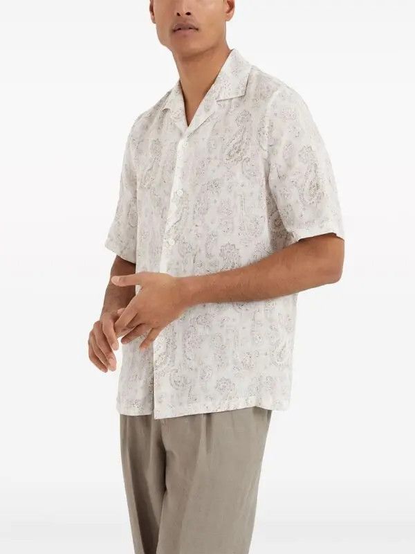 Brunello Cucinelli o1y0526 Linen Shirt in White Size US M / EU 48-50 / 2 - 2 Thumbnail