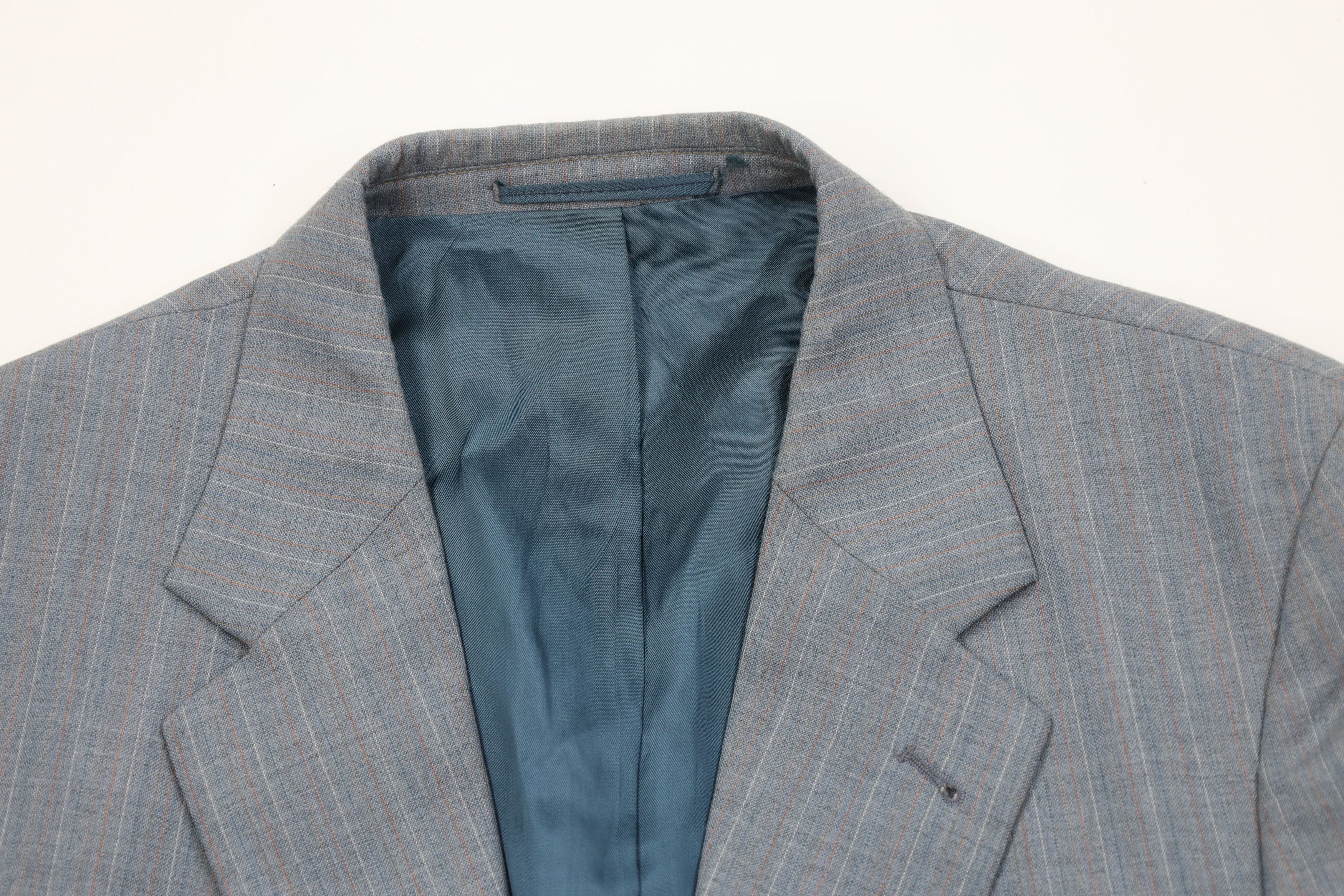 Vintage Vintage 70s 2 Piece Wool Suit Wedding Blue Striped Size 44L - 3 Thumbnail