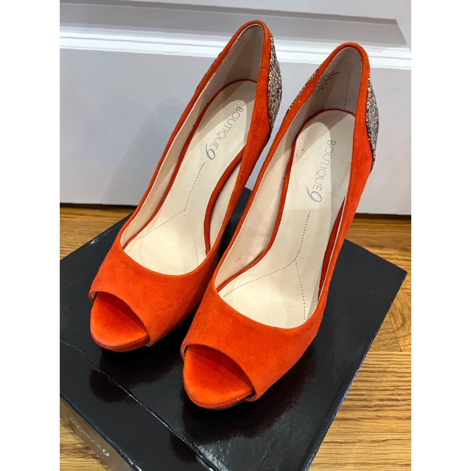 Vintage VINTAGE Boutique 9 Orange Suede Glitter Peep Toe Stiletto Heels Women 7.5 M Party Formal Wedding Size US 7.5 / IT 37.5 - 2 Thumbnail
