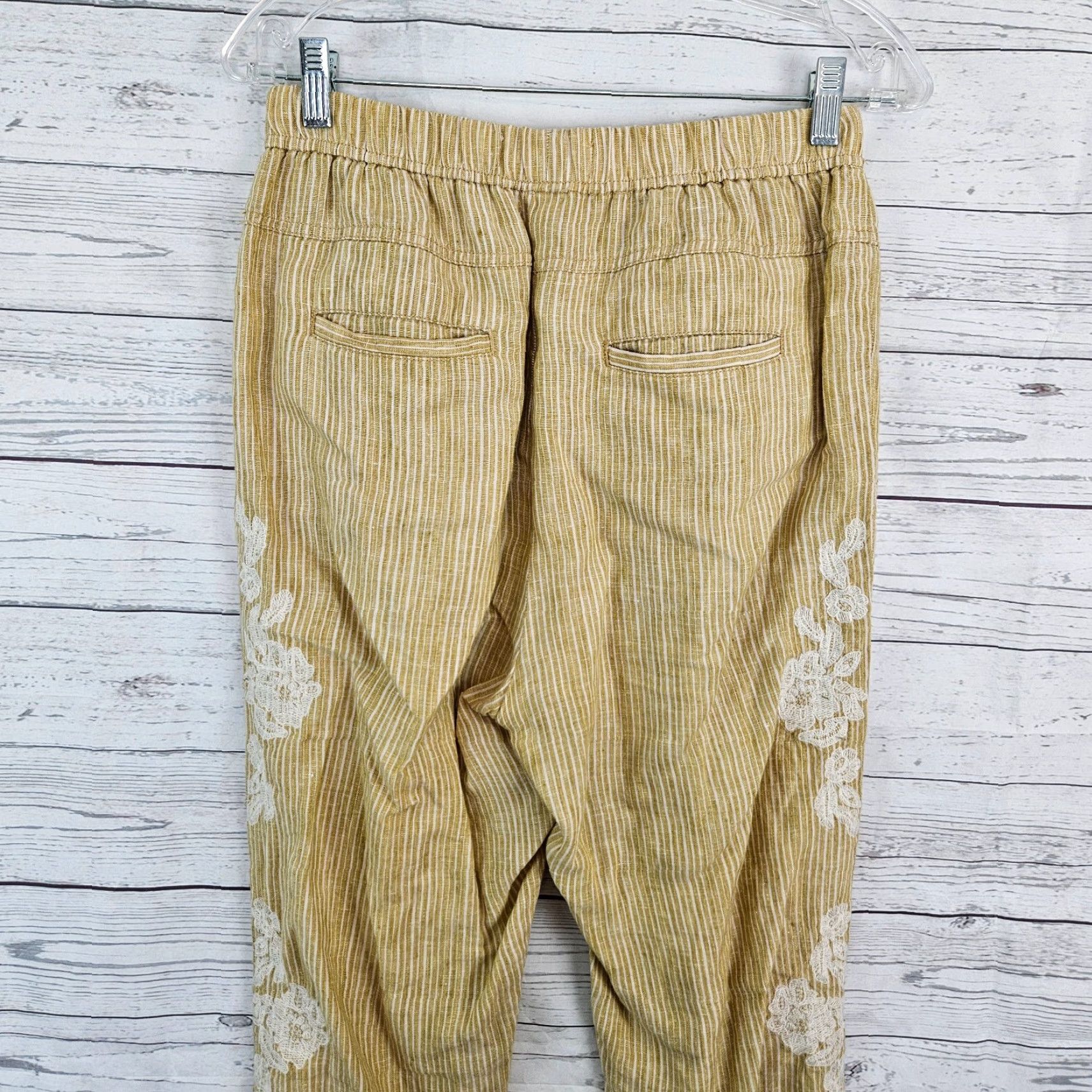 Anthropologie Anthropologie Womens Pants XS Multicolor Striped Linen Embroidered Pull On Ankle Size 26" / US 2 / IT 38 - 4 Thumbnail