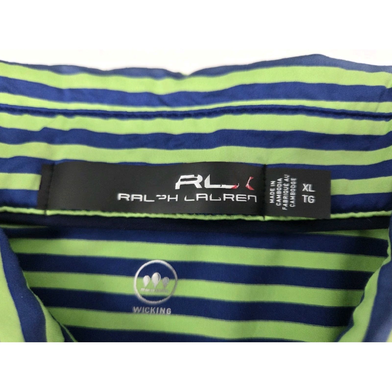 Ralph Lauren Ralph Lauren RLX Polo Golf Shirt Green/Blue Striped XL Mens Short Sleeve Polo Shirt Size US XL / EU 56 / 4 - 4 Thumbnail