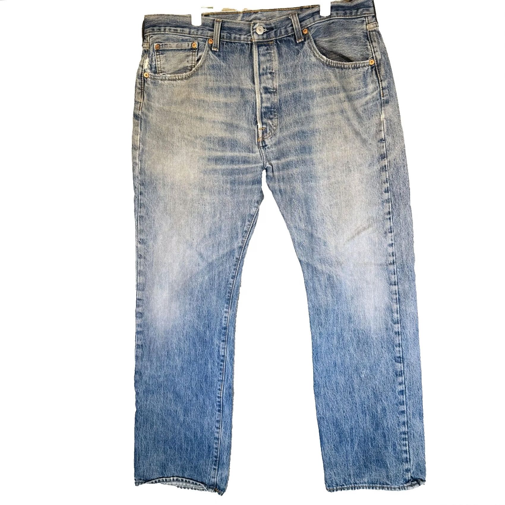 Levi's Levis 501 Jeans Mens 38x32 Blue Light Wash Straight Denim Button Fly Regular Fit Jeans Size US 38 / EU 54 - 5 Thumbnail