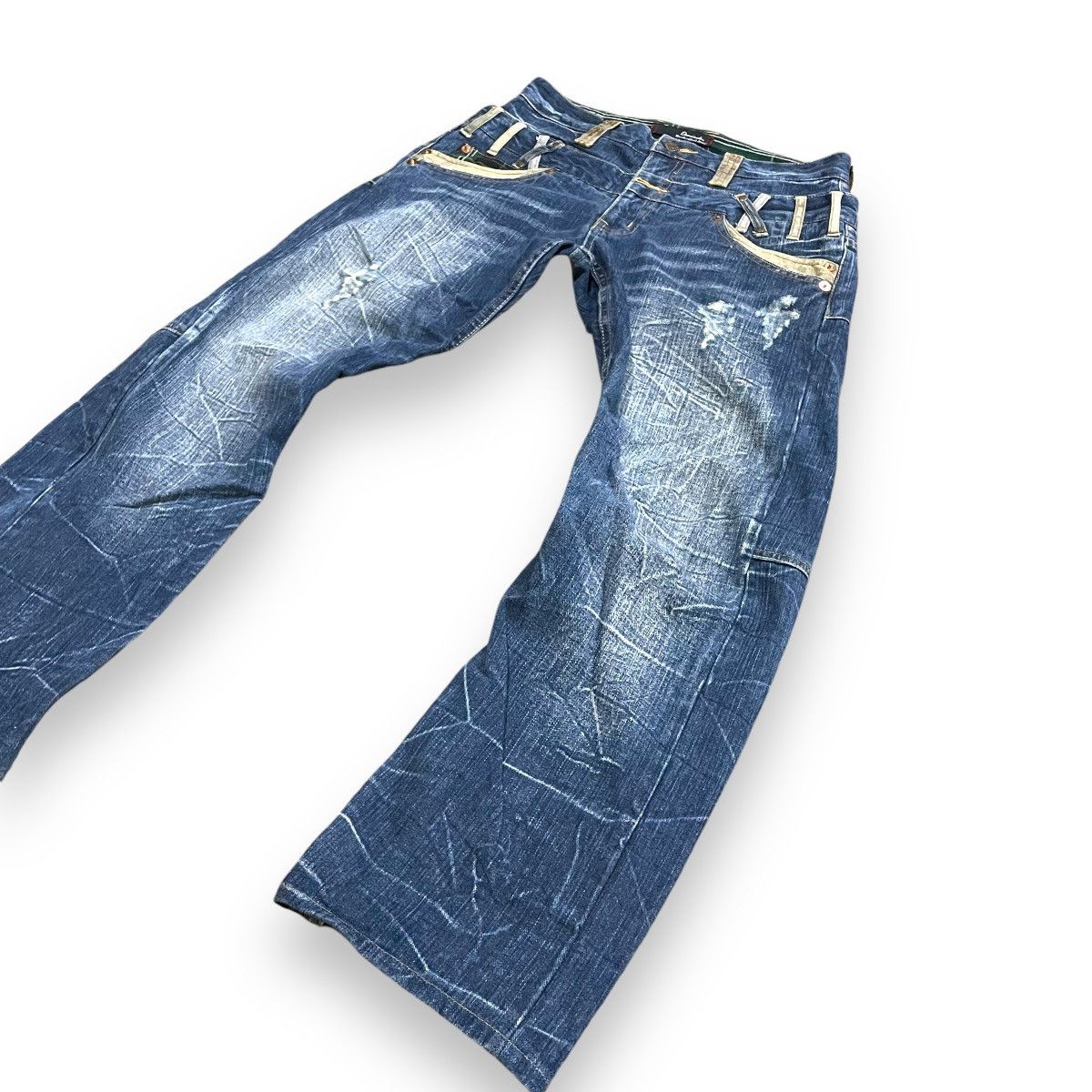 Le Grande Bleu (L.G.B.) DOMINATED HANDCRAFTED LOVEROCK DOUBLE WAIST SPIRAL CUT JEANS Size US 30 / EU 46 - 6 Thumbnail