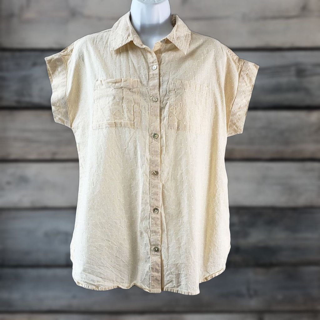 Vintage LOGO Lori Goldstein Womens Button Front Shirt XS Yellow Short Sleeve Cotton Shirt Women XS Yellow Cotton Button-Up Size XS / US 0-2 / IT 36-38 - 1 Thumbnail