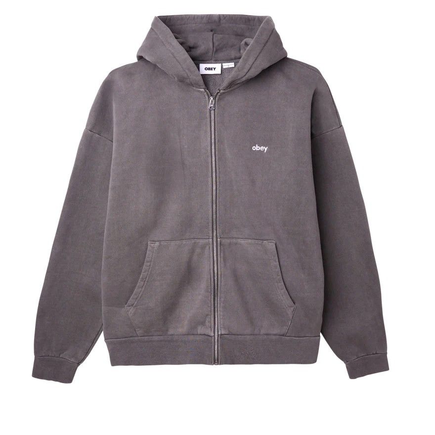 Image of Obey Pigment Zip Up Hoodie in Washed Gray, Men's (Size XL)