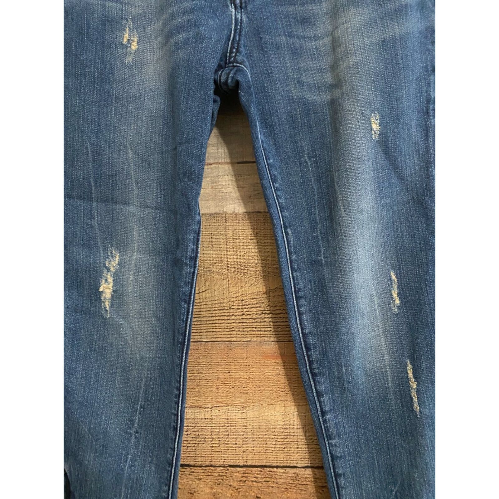 Express Rerock For Express 29 Skinny Crop Jeans Women Dark Wash Denim Regular Zip Low Rise 6.5-8.5in Blue Jeans tapered Size 29" - 3 Thumbnail