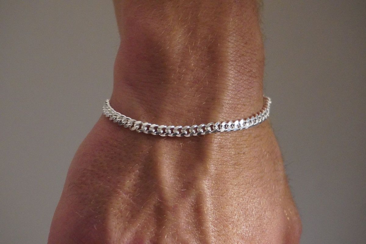 Jewelry Silver Bracelet Solid .925 Silver Miami Cuban Link 4mm 7in Size ONE SIZE - 2 Thumbnail