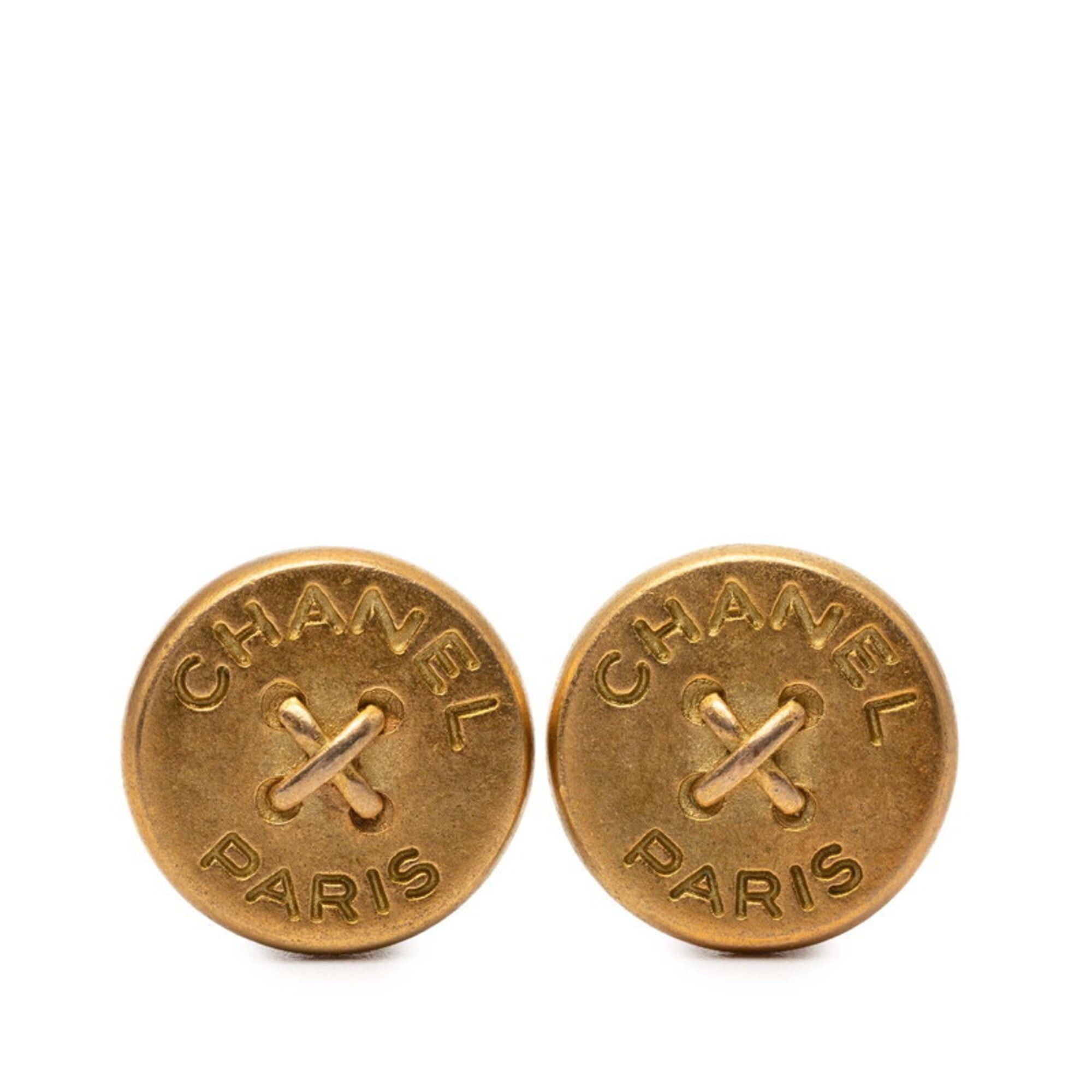 Chanel Chanel Logo Button Motif Earrings, Gold Plated, Women's CHANEL Size ONE SIZE - 1 Thumbnail
