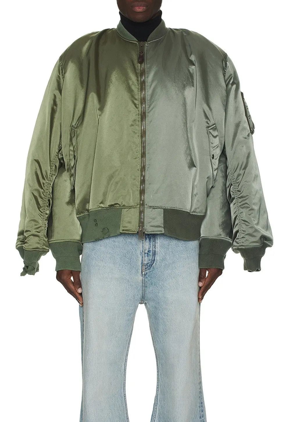 Balenciaga o1w1db11225 Double Sleeve Bomber Jacket in Military Khaki Size US XS / EU 42 / 0 - 4 Thumbnail