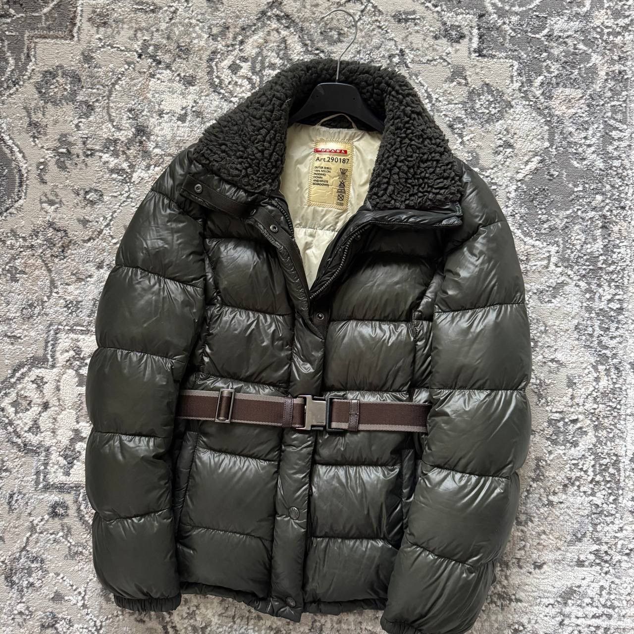 Rare Prada Vintage Khaki Nylon Belted Puffer Down Ski Jacket