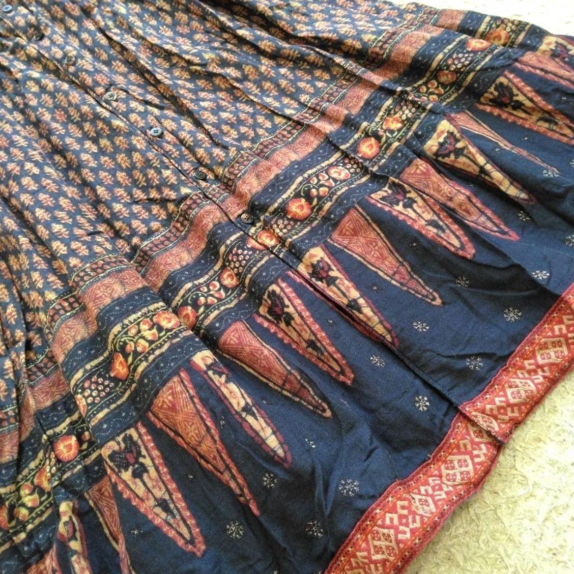 Kapital KAPITAL Cotton Dress Short Sleeve XS Navy×Orange Native Pattern Ladies Size 26" / US 2 / IT 38 - 3 Thumbnail