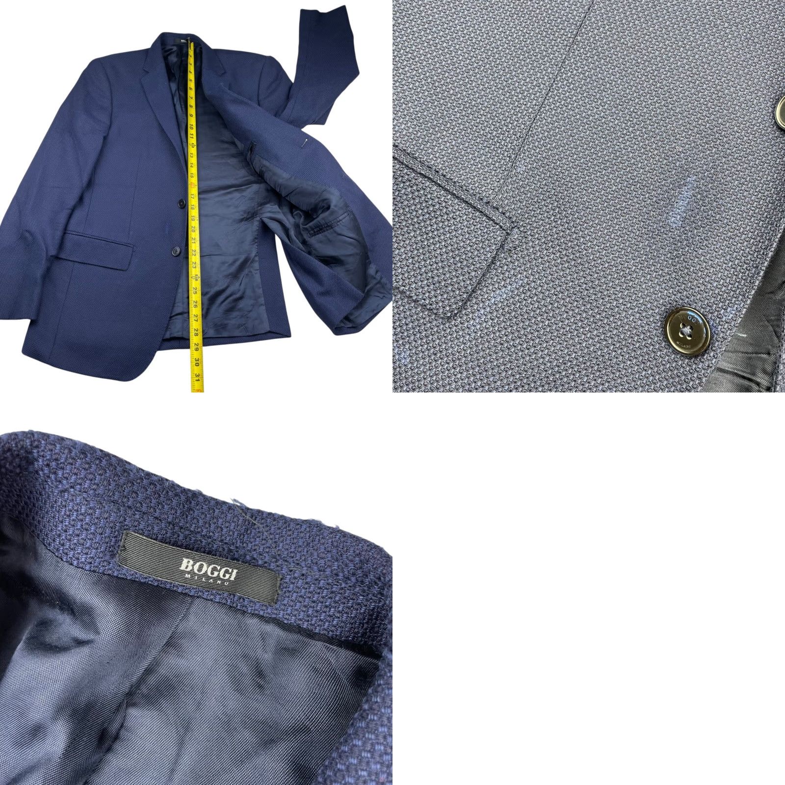 Vintage Boggi Milano Men’s Blazer Navy Blue 2-Button Slim Fit Wool 40R US 50 EU Italy Blazer Notch Lapel Single-Breasted Jacket (Regular) Mens Size 40R - 9 Thumbnail