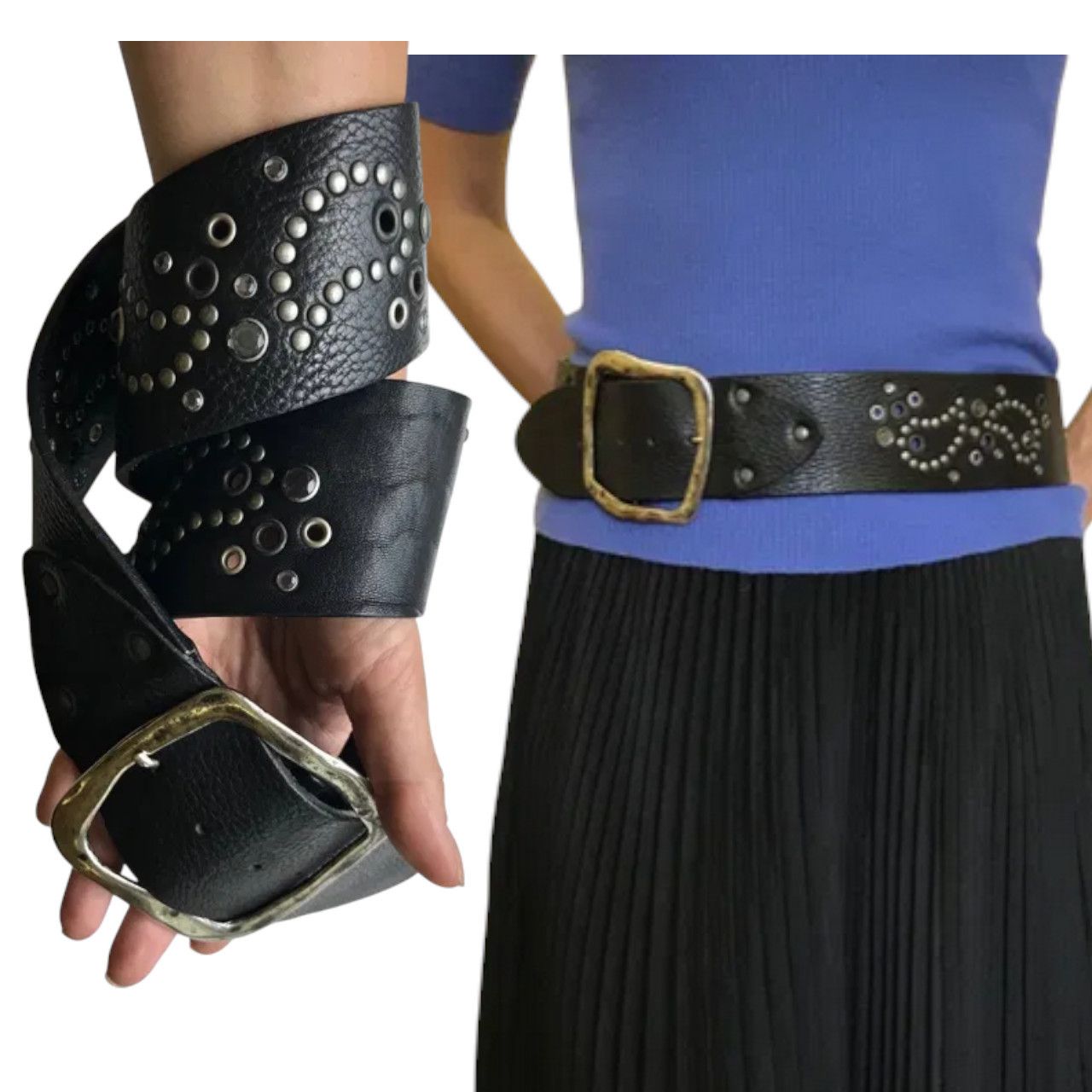 Other Wide Leather belt studded brand Anna RIta Size ONE SIZE - 1 Thumbnail