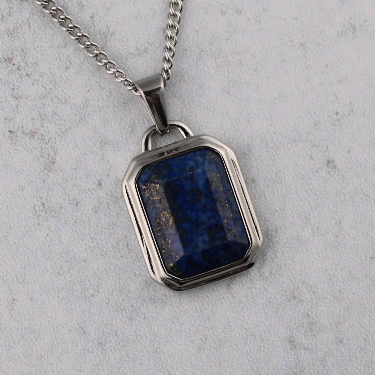 Jewelry Silver Lapis Lazuli Pendant Chain Necklace Size ONE SIZE - 3 Thumbnail