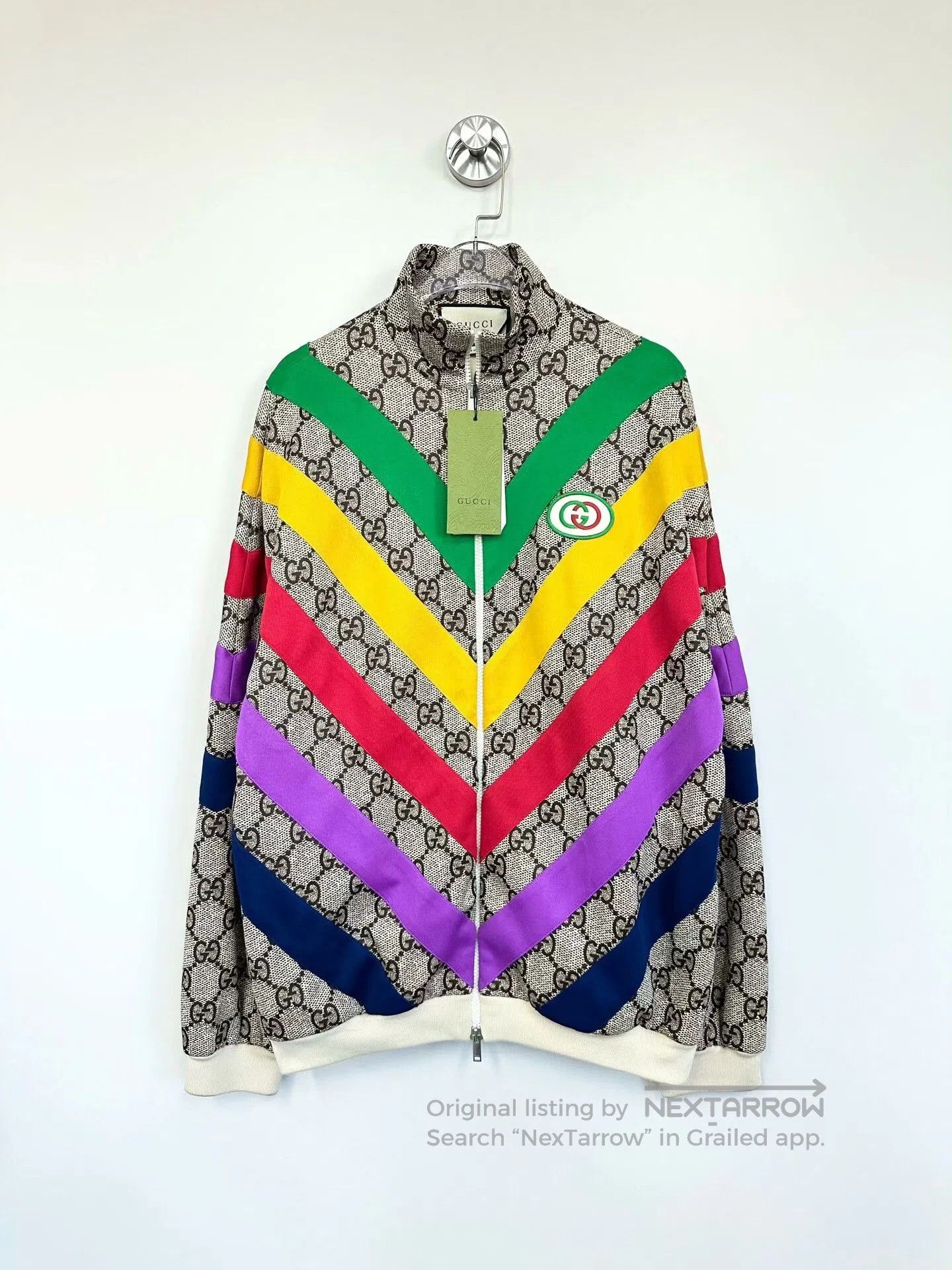 Gucci Brown Stripe Logo Zip Jacket.