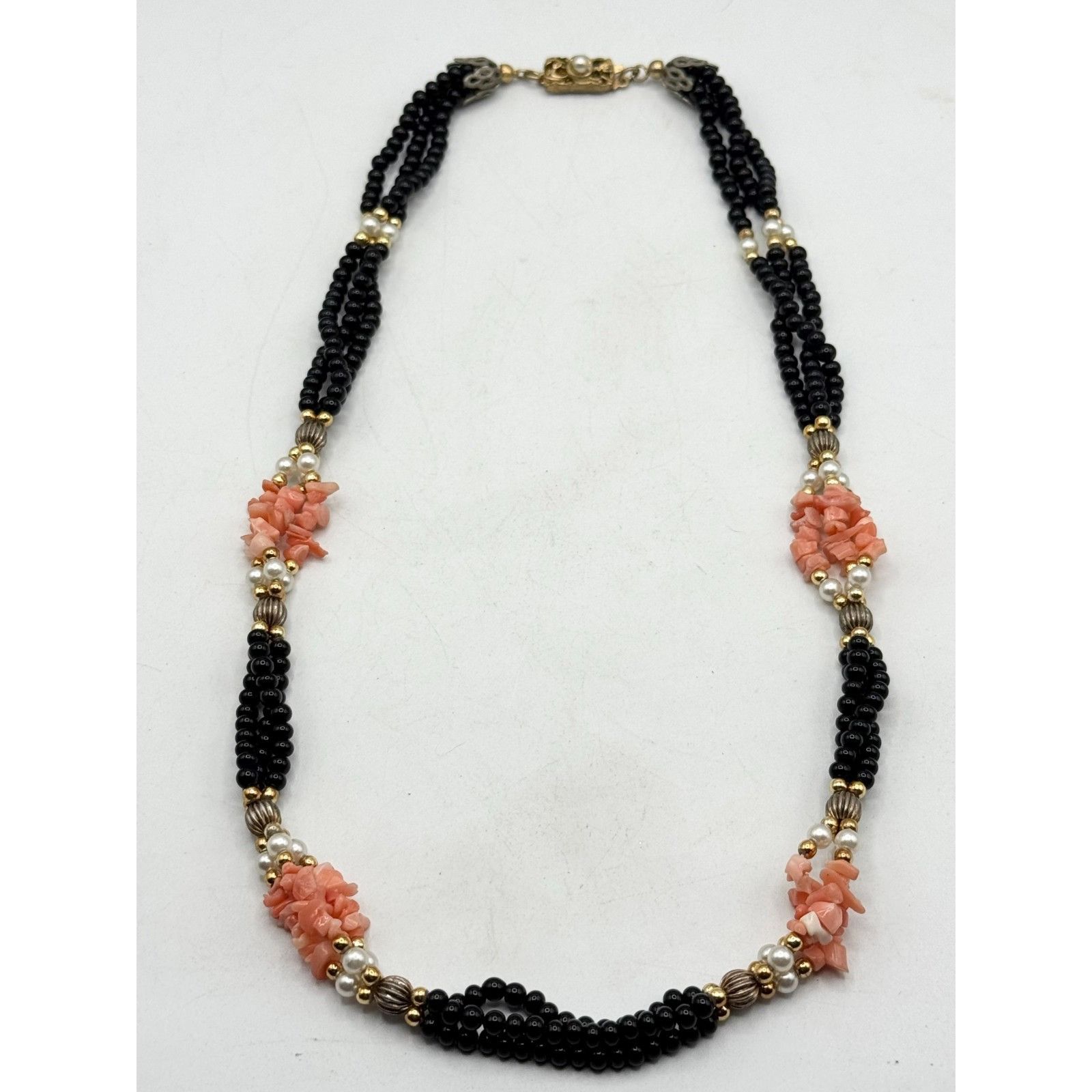 Other Vintage coral pearl onyx beaded multi strand necklace Size ONE SIZE - 2 Thumbnail