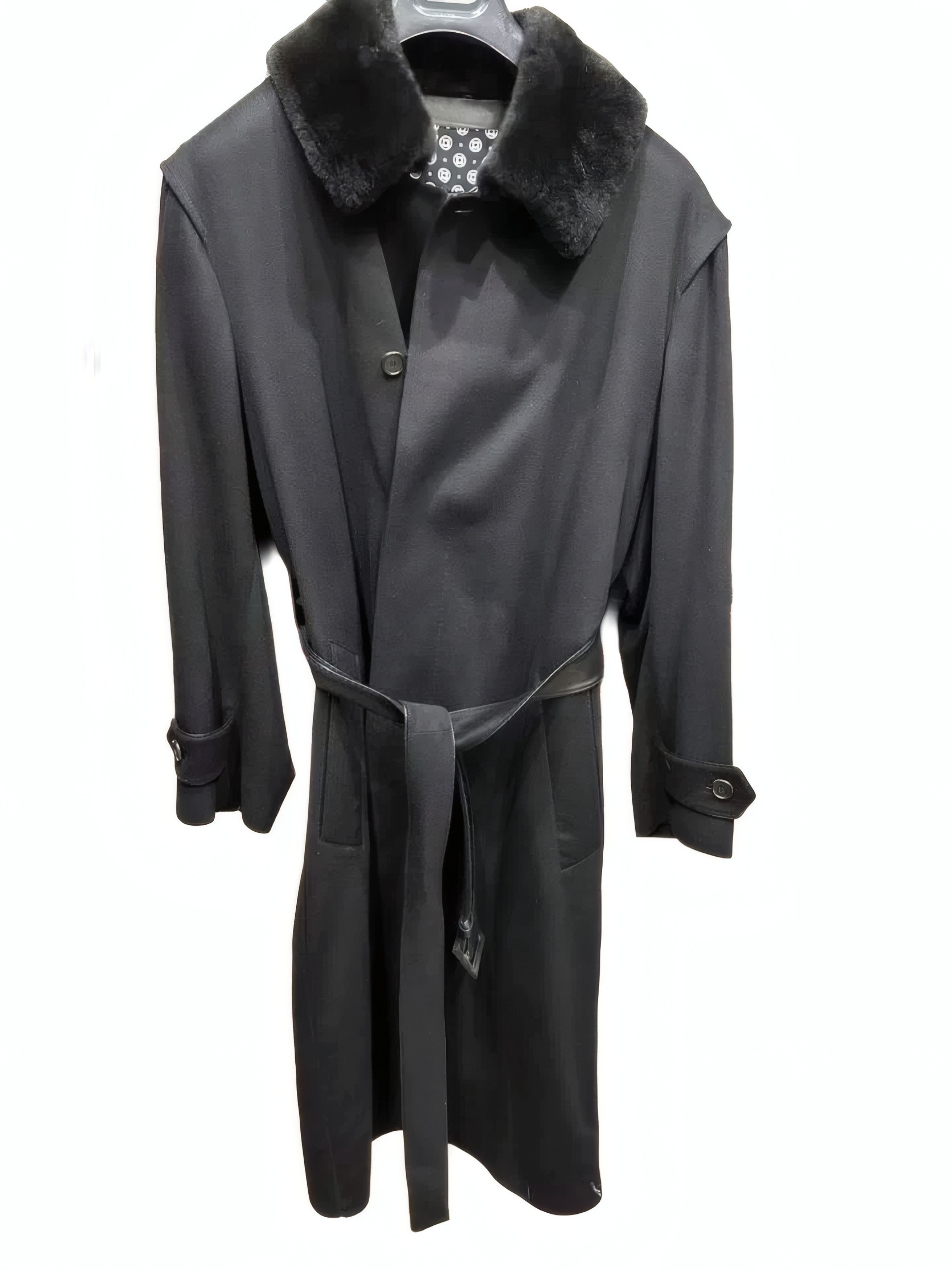 Brioni Cashmere & Beaver Fur Collar Belted Overcoat