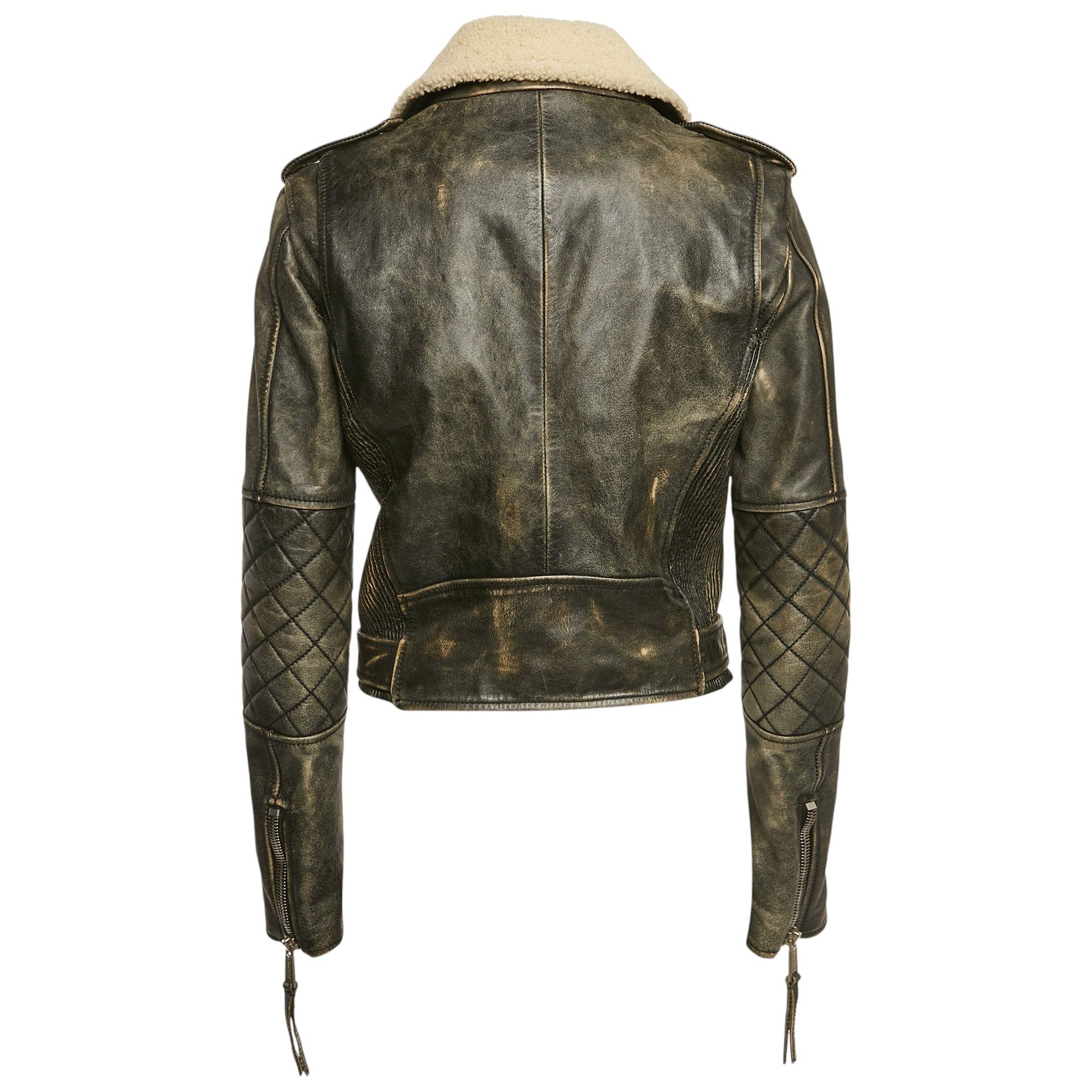 Dsquared2 SHEARLING LEATHER BIKER JACKET Size M / US 6-8 / IT 42-44 - 2 Thumbnail