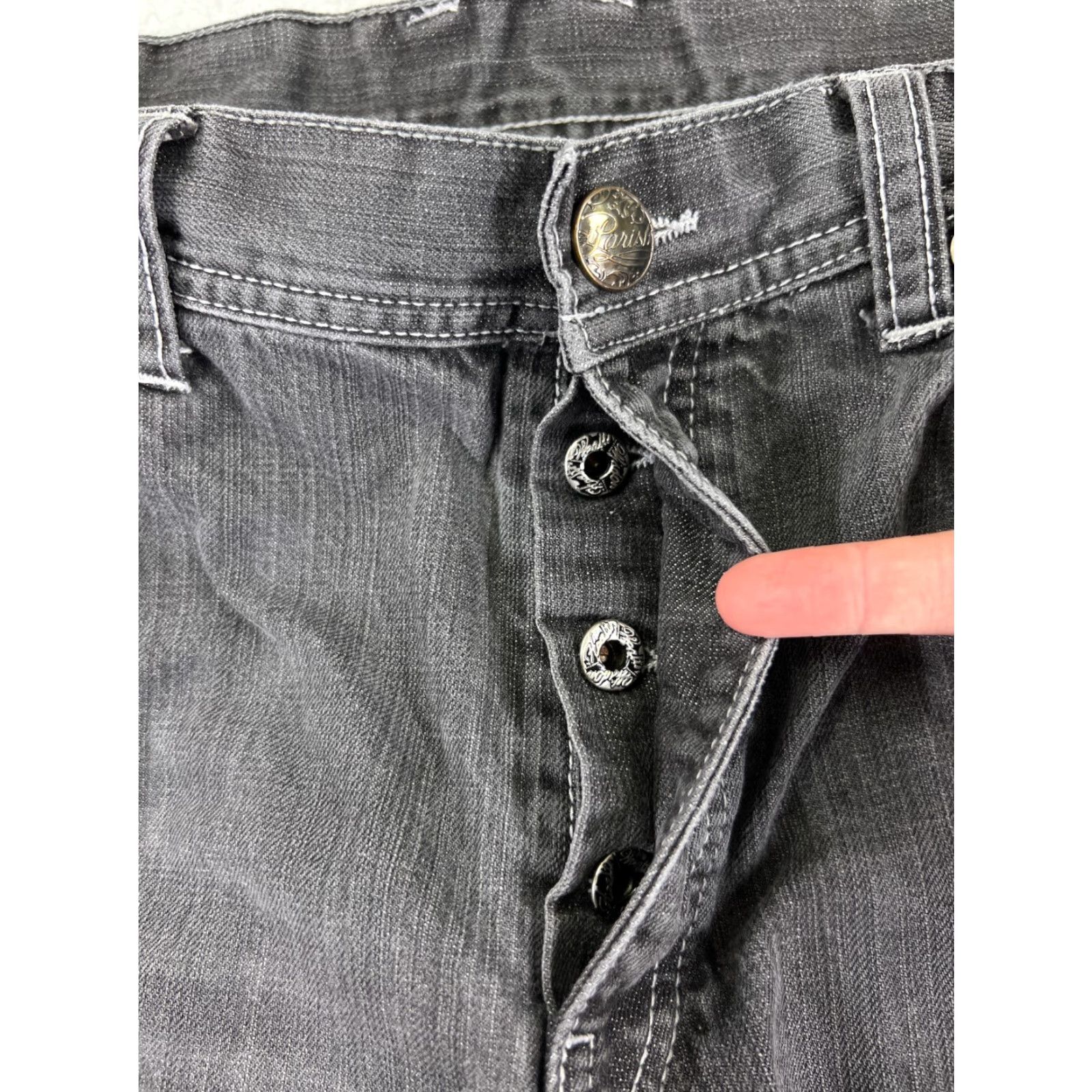 Denime Parish Jeans Mens 38 Black Denim Straight Leg Button Fly Embellished 90s Money Designer Vintage Relaxed 5-Pocket Black Mens Jeans Size US 38 / EU 54 - 5 Thumbnail