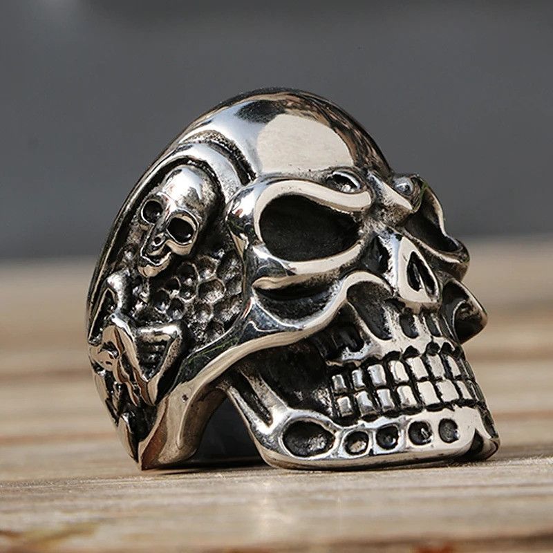 Vintage Skull Ring Men Stainless Steel Motor Biker Size ONE SIZE - 5 Thumbnail