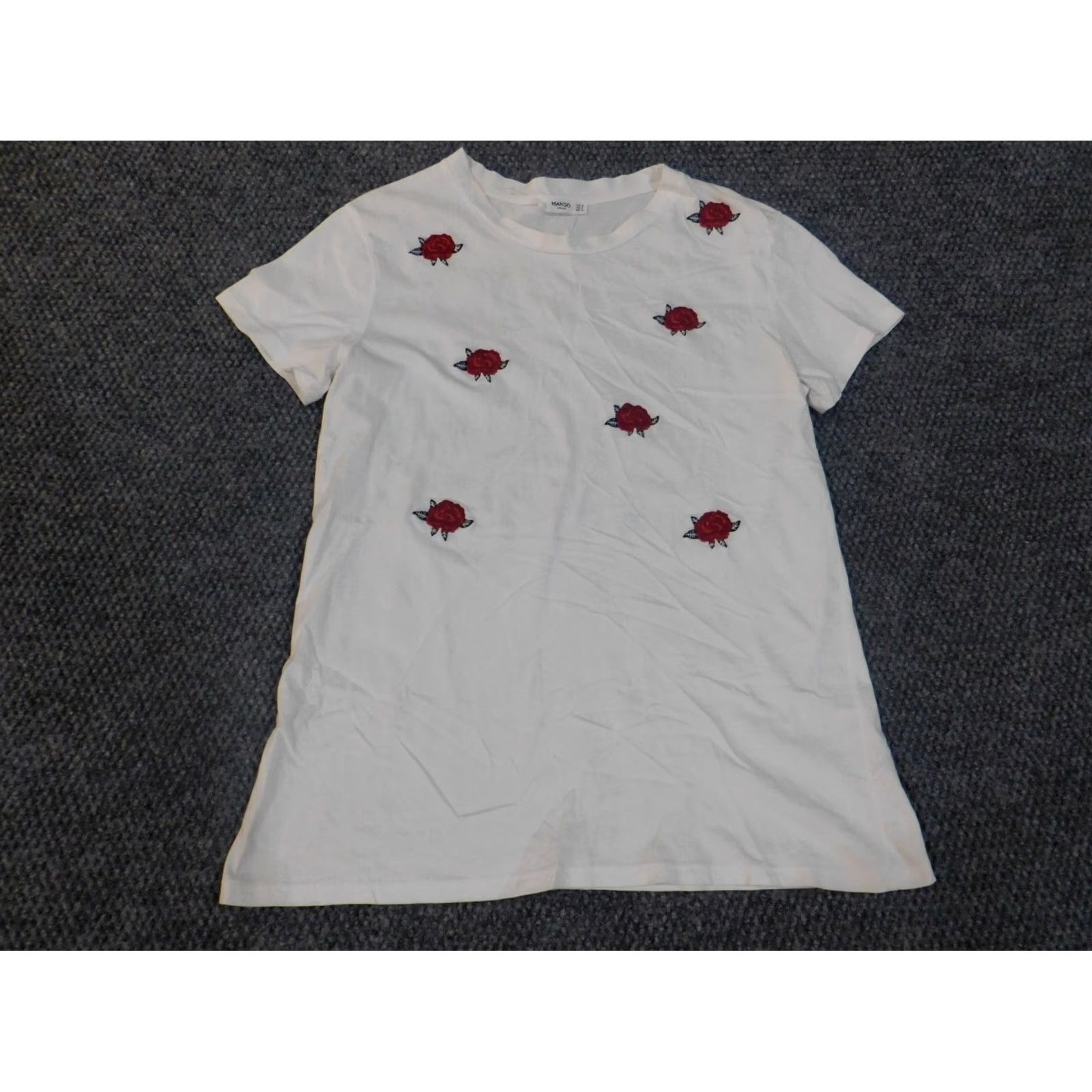 Mango Mango Womens Blouse Shirt Short Sleeve Crew Neck Embroidered Floral White S Knit Cotton Casual Womens Size S / US 4 / IT 40 - 2 Thumbnail