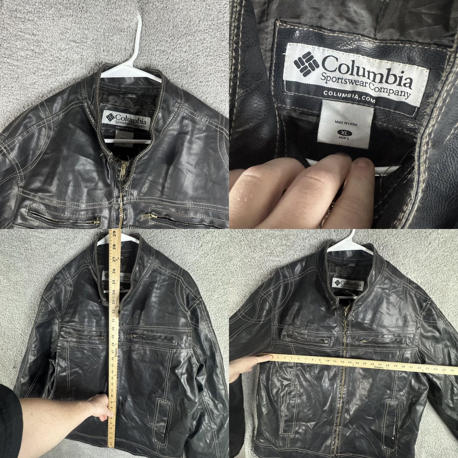 Vintage Columbia Jacket Mens XL Black Faux Leather Moto Full Zip Biker Casual Pockets Size US XL / EU 56 / 4 - 8 Thumbnail