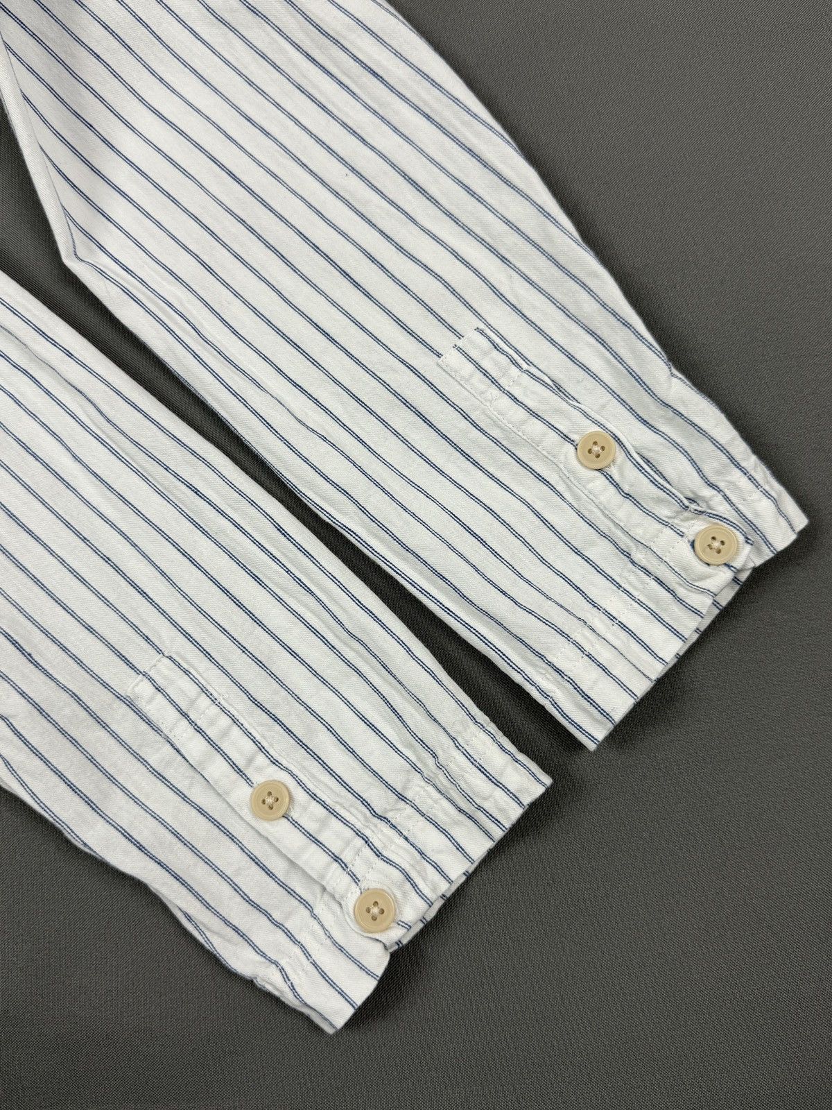 Folk Folk Hickory Stripe Colarless Button Up Shirt Blouse 3 Size M / US 6-8 / IT 42-44 - 6 Thumbnail