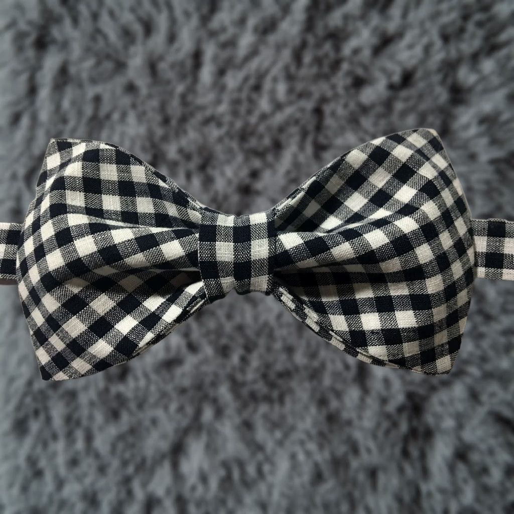 Vintage Custom Mens Navy/White Plaid Bow Tie Pre-Tied Wedding,Prom,Gift For Him,Easter in Black, Men’s