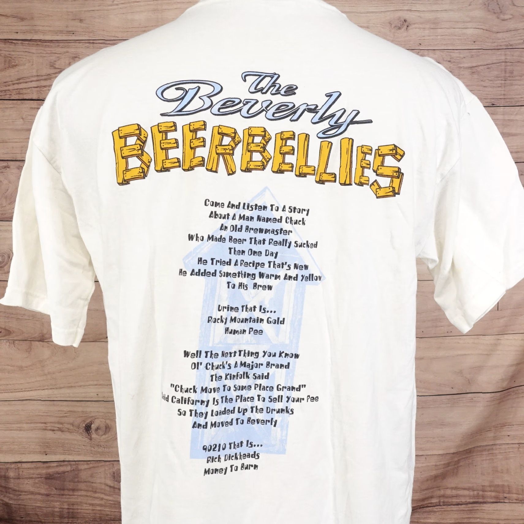 Gildan VINTAGE BEVERLY BEERBELLIES TSHIRT Shirt Unisex Adults Large White 21" Pit to Pit 28" Length 100% Cotton Humor Parody 90s Mens Womens Boys Girls Size US L / EU 52-54 / 3 - 4 Thumbnail