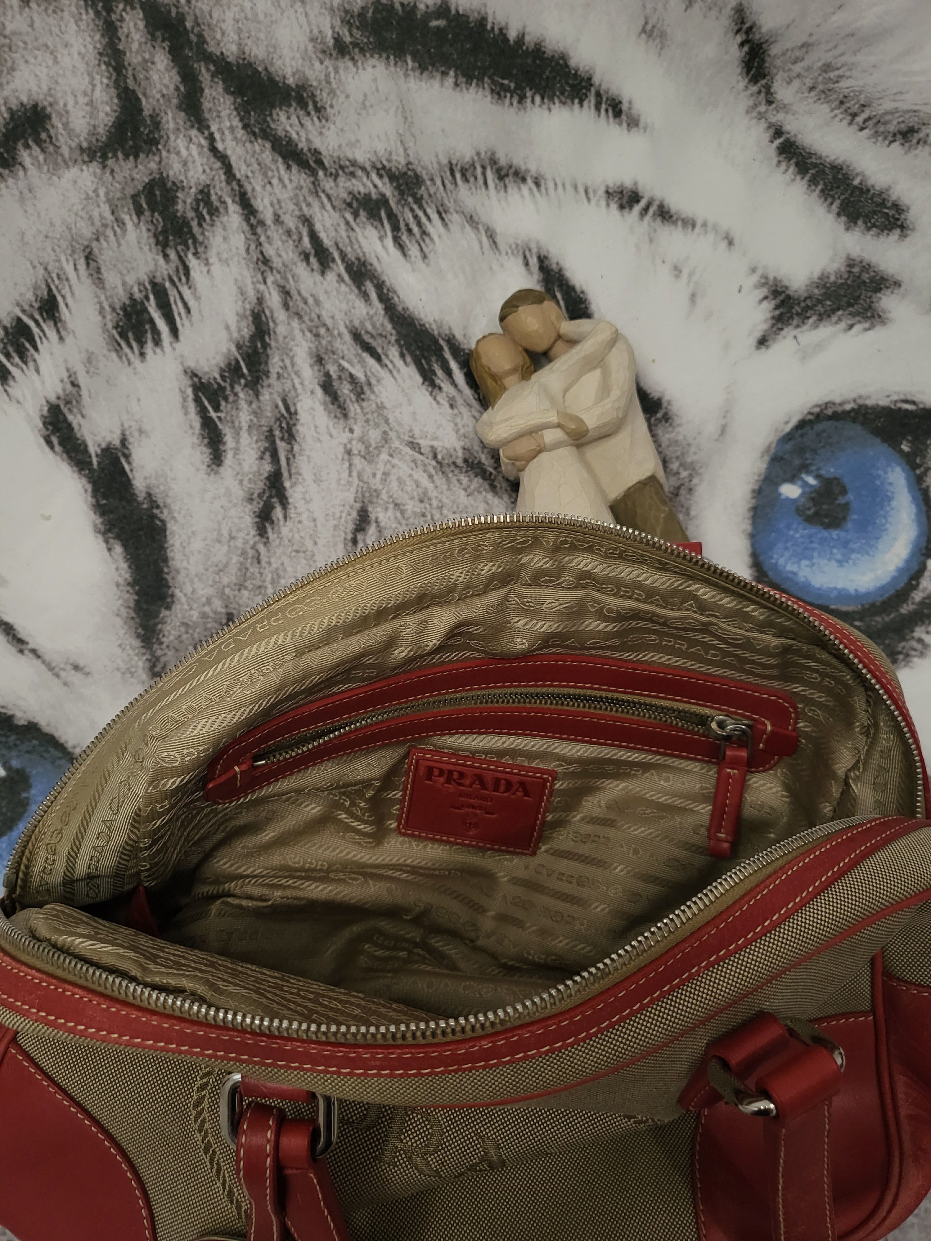 Prada Vintage Prada Canapa Jacquard Bag with Red Leather Inserts Size ONE SIZE - 5 Thumbnail