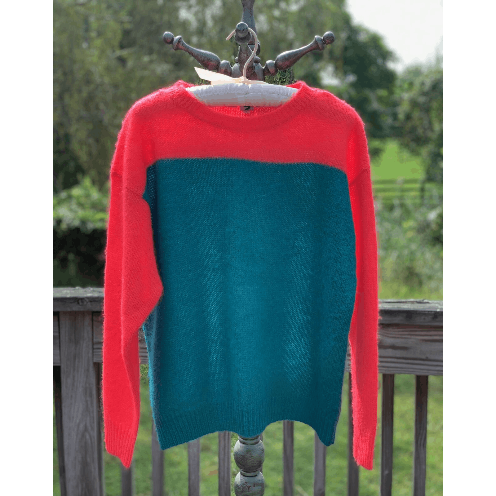 Stephen Sprouse Vtg 1980s STEPHEN SPROUSE Colorblock Red Blue Mohair Sweater Size L / US 10 / IT 46 - 1 Thumbnail