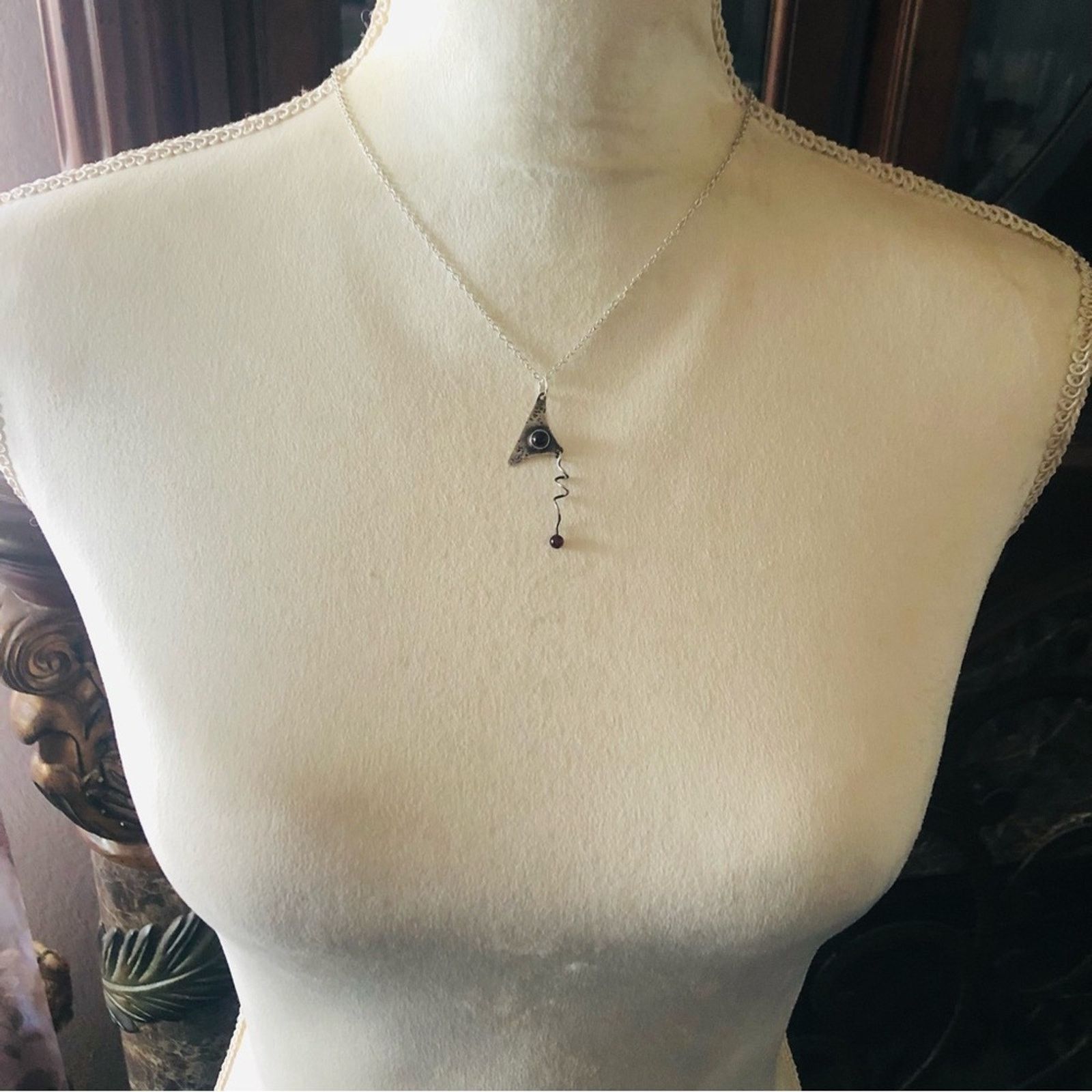 Handmade Handcrafted pyrope garnet sterling pendant on chain necklace Size ONE SIZE - 5 Thumbnail