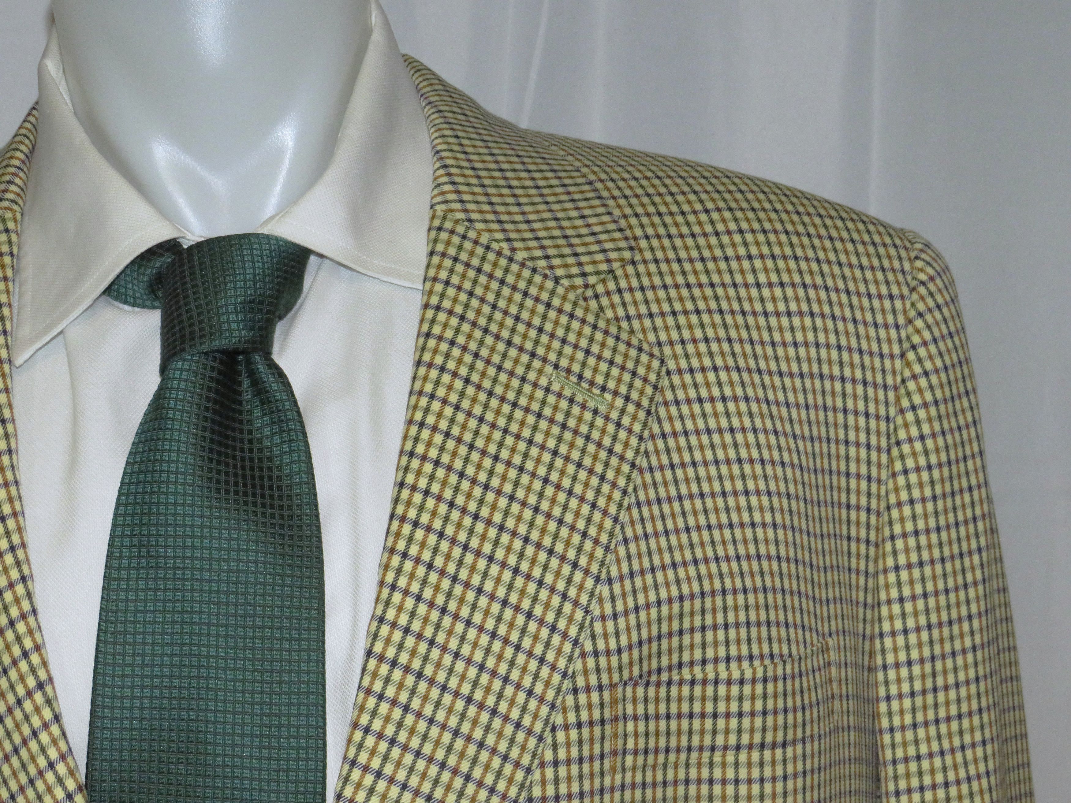Henry Poole Savile Row Bespoke Cream Checked Two Button Sport Coat 44R Size 44R - 5 Thumbnail