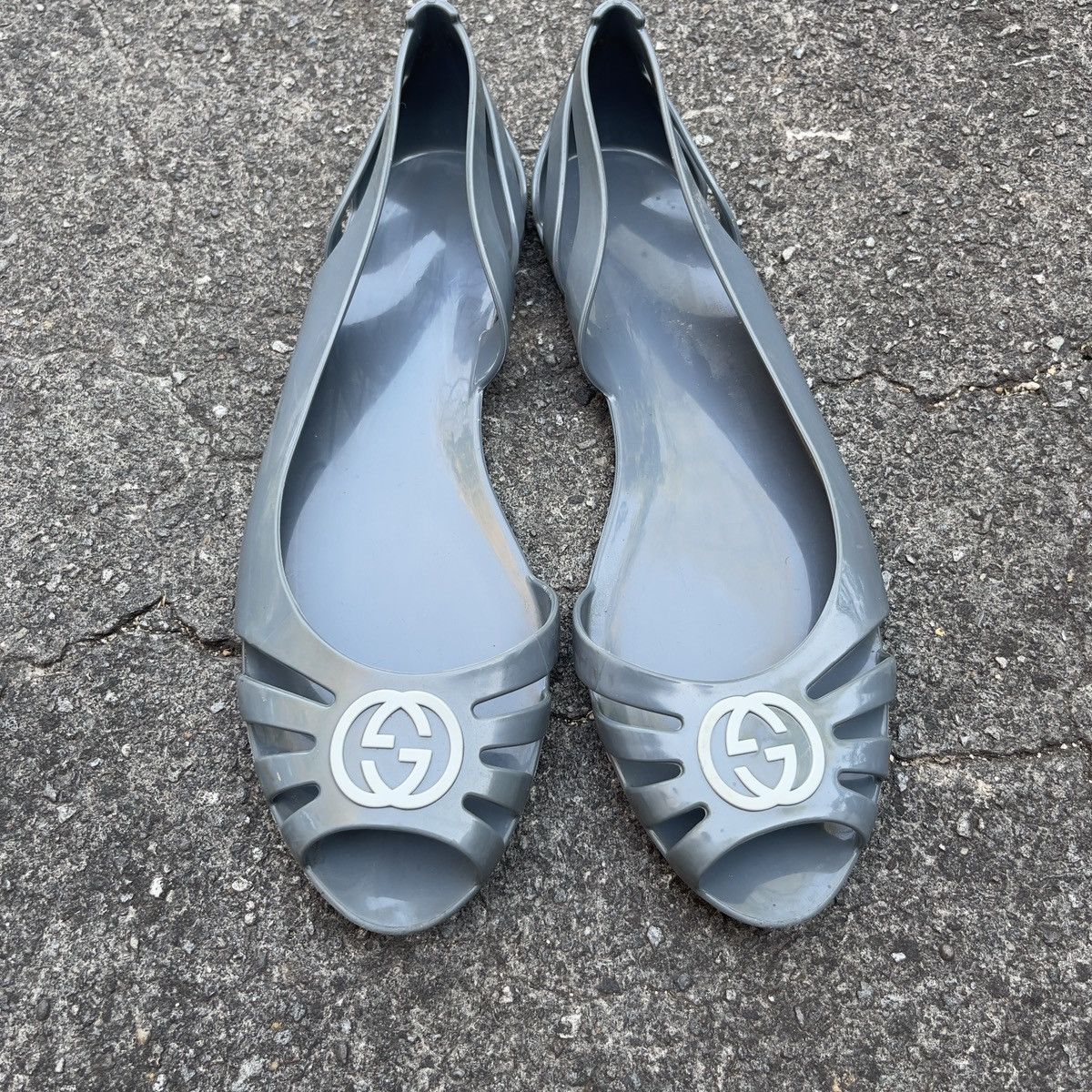 Gucci Grey Blue Jelly Interlocking GG Marola Ballet Flats