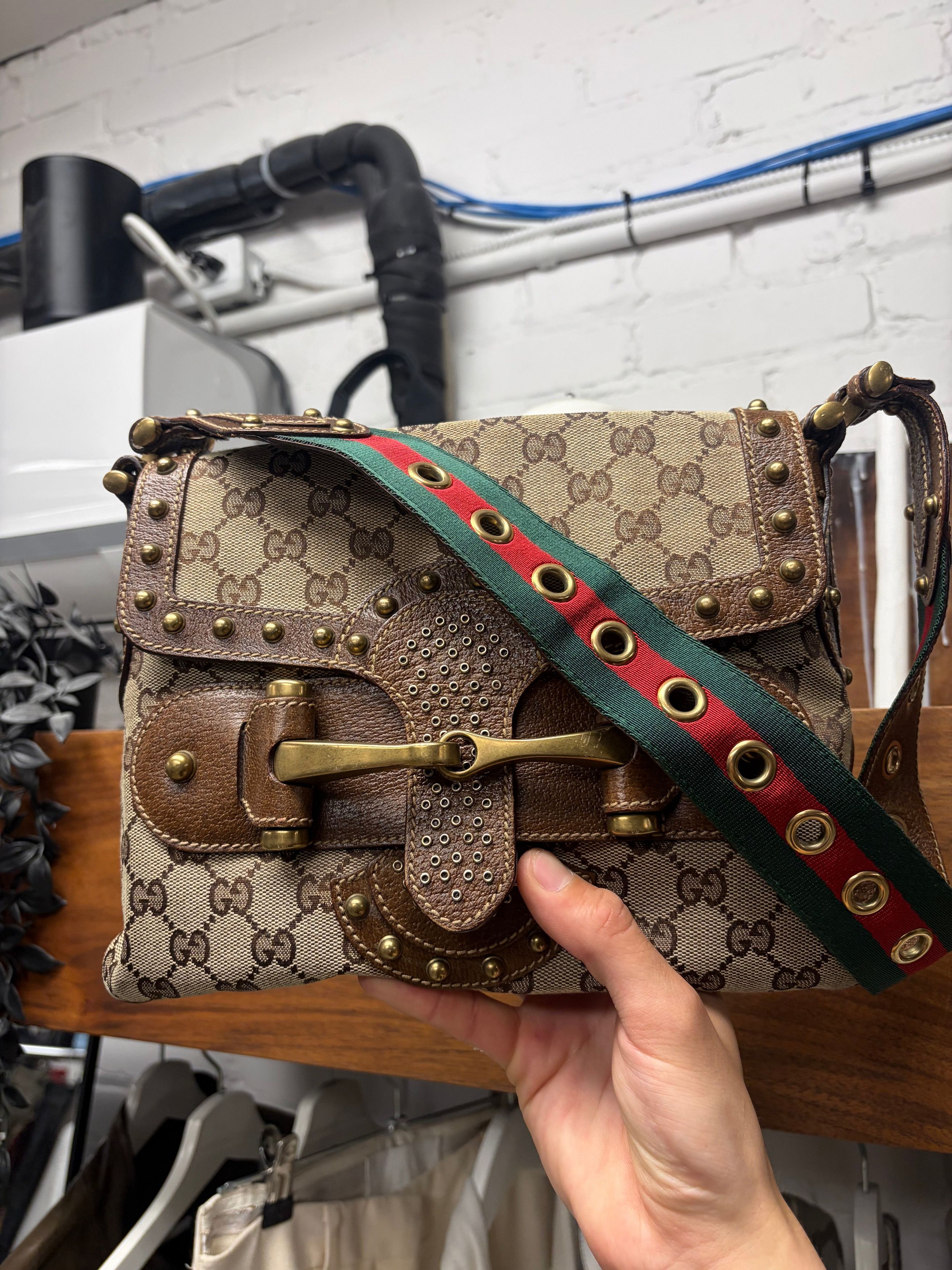 Gucci Gucci Canvas Monogram Studded ‘Pelham’ Runway Flap Bag Size ONE SIZE - 2 Thumbnail