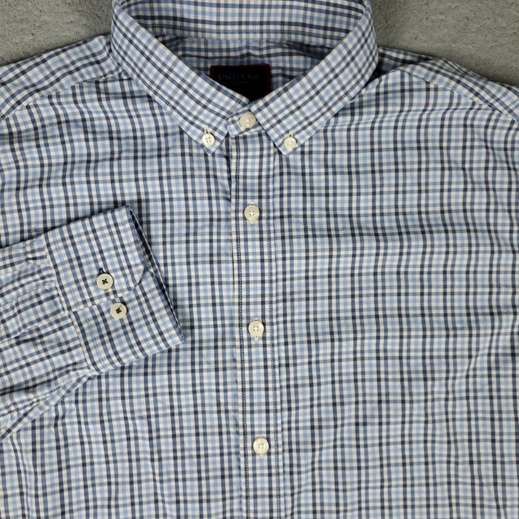 UNTUCKit UNTUCKit Shirt Mens L Blue Check Nylon Stretch Button Up Long Sleeve Size US L / EU 52-54 / 3 - 2 Thumbnail